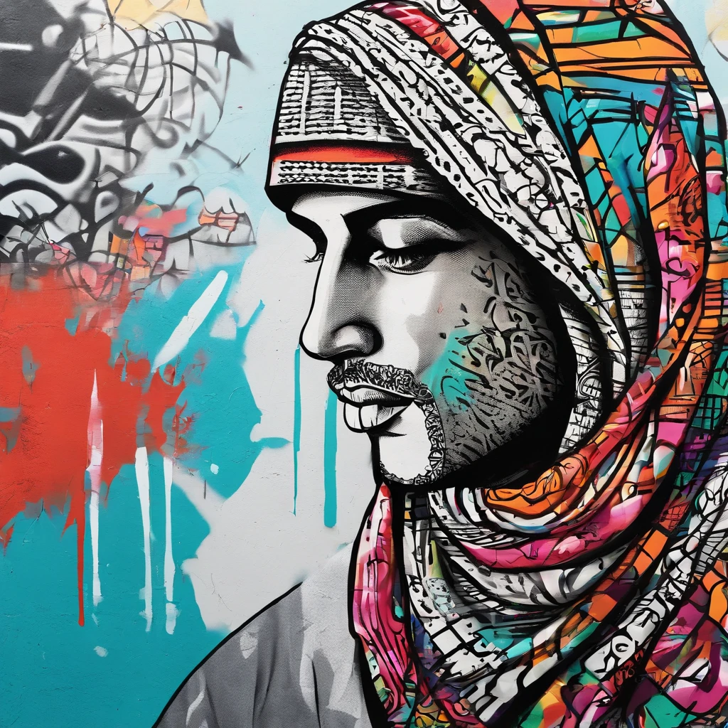 A Palestinian men wrapped A kuffiyeh around face