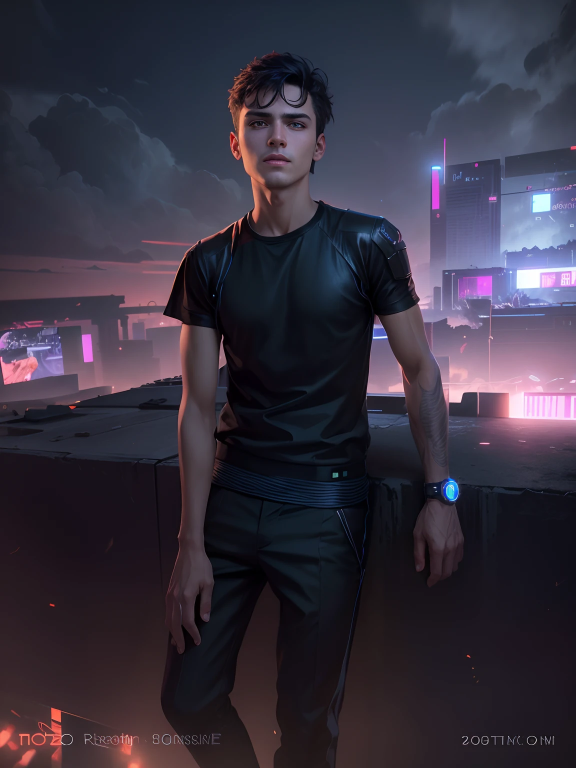 Change background, handsome boy, cyberpunk, realistic face, change pose, 8k resolution, realistic image