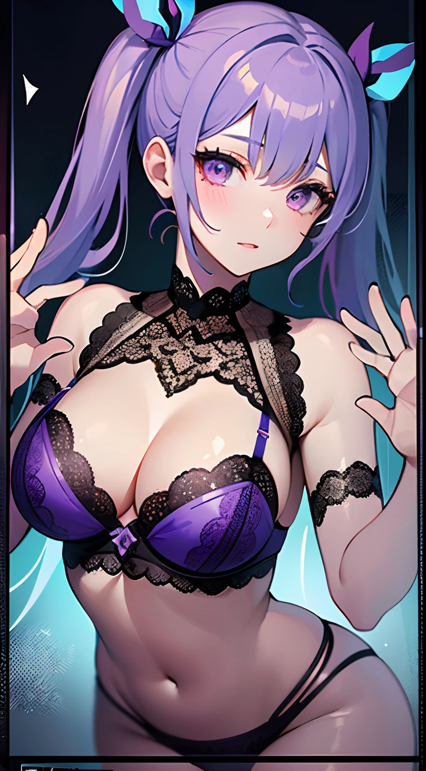 (​masterpiece、top-quality、ultra-detailliert、Best Shadows)、(细致背景)、(beautifull detailed face)、highly contrast、(The best lighting、extremely delicate and beautiful)、（（（（A white snake is wrapped around the body））））((Cinematic Light))、colourfull、Hyper-detailing、Dramatic light、intricate detailes、(1girl in、独奏、silber hair、Twintail、Sharp face、a purple eye、Lace Ribbon、Detailed lace lingerie)、Liquid splattering、Frozen ruins、depth of fields、Particles of light、(Broken glass)、Blue Neon、lip stick、Glossy lips、In the eyes、Like glasswork、neon color、full body Esbian、in one's  only、Royal Lace Lingerie、（（（Light red lingerie）））、purple neon、Detailed lace panties、sexy  pose、Crystal Effects