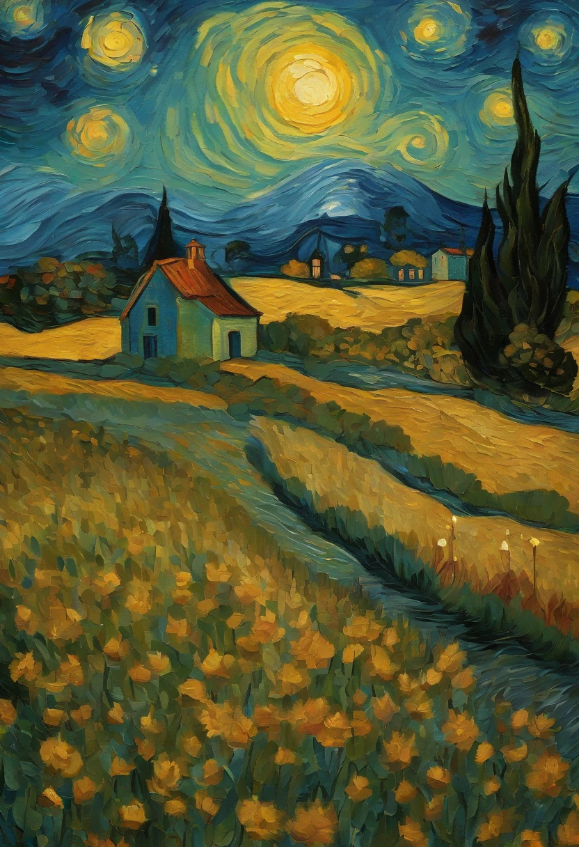 Make a version of van gogh girrasois with good quality, estilo noite estrelada de van gogh