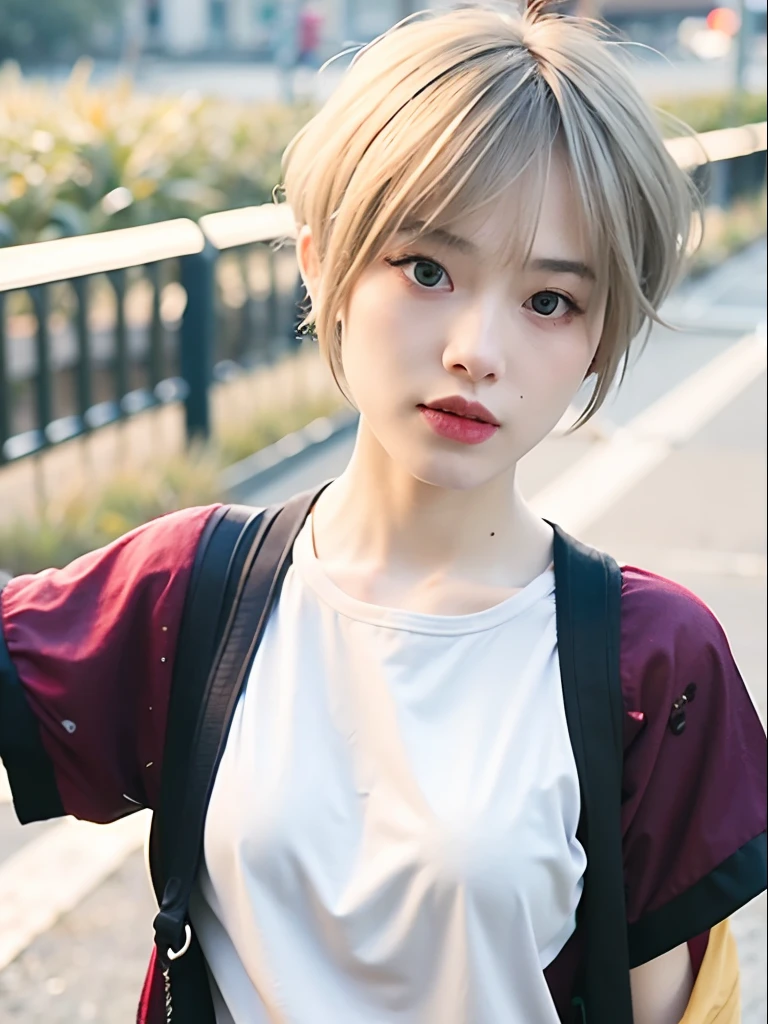 mix4,(top-quality), (Photorealsitic),(The background is the riverside at dusk:1.2), 1womanl, , High Detail Face,、 (8K)、(layers-Cut:1.5)、(Super Berry Shorthair:1.6)、Strong eyes、Delicate and realistic skin and hair、(cowboy shot:1.5)、(bleached, Very thin pale silver hair:1.5)、(Less hair:1.5)、adultlike face、Looking here、(Clothing that covers the shoulders:1.8)、(Winter clothes:1.5)、inner colored、1 persons、Dramatic、Twisting the body、Beautiful body lines、(mode:1.8)、Cool、(Sharp eyes:1.5)、moderno、Edgy hairstyles、hime-cut、(Nylon jacket 1.8)、(Hairstyles with short tops:1.8)、(Light hair color close to white:1.8)、The season is winter