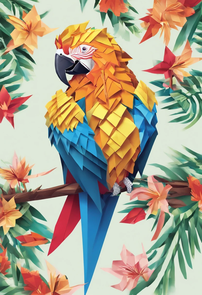 A macaw,in the rainforest,Stand on a branch and whip your wings,plethora of colors,Strong layering,Correct structural proportions,Golden section composition,Strong light contrast,hyper-high detail,8K