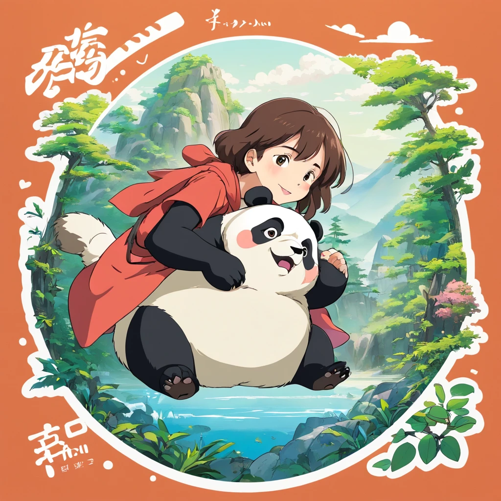 a sticker, pandas, outlines, vectorial, white outline,Extreme graphics