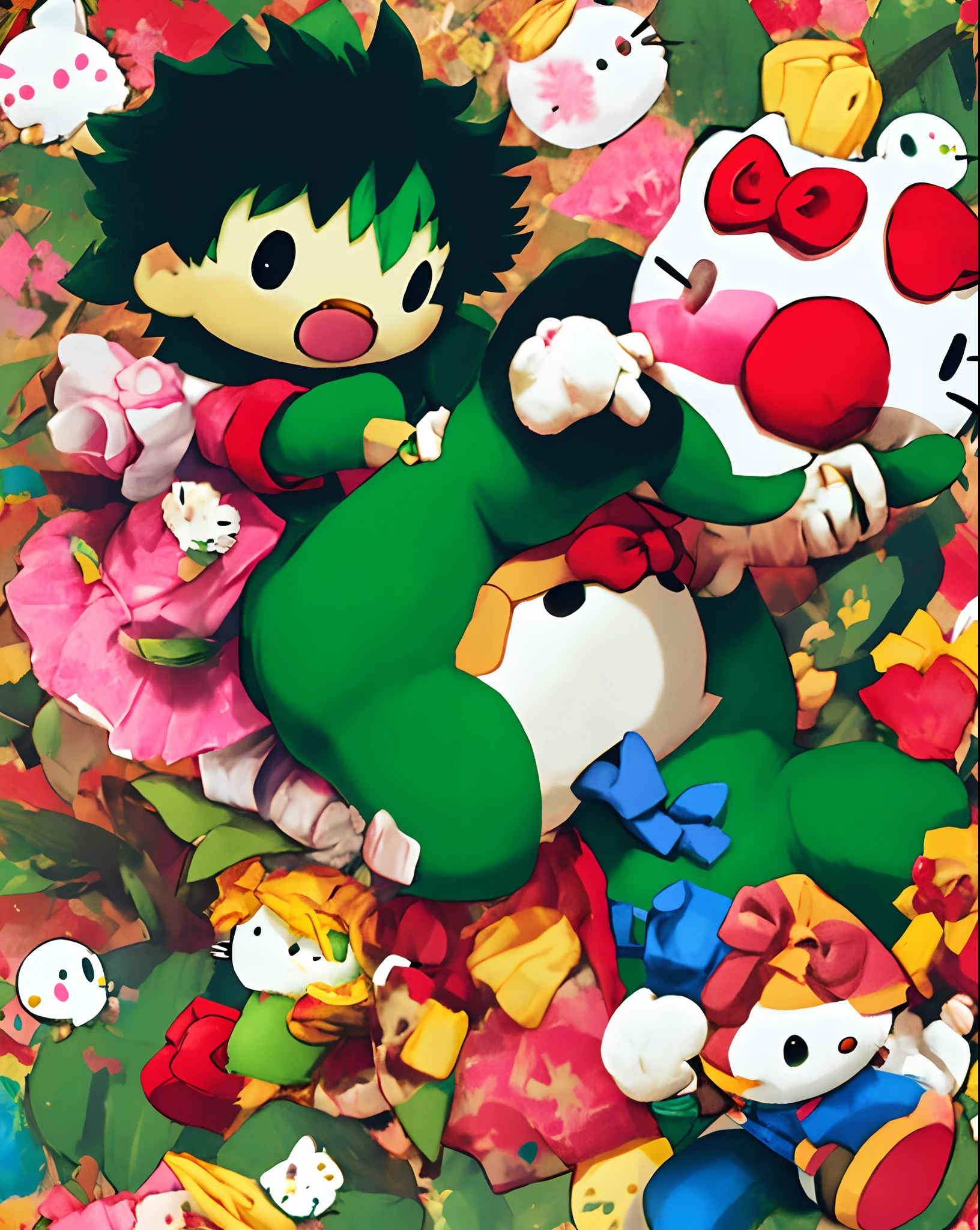 Deku holding hello kitty