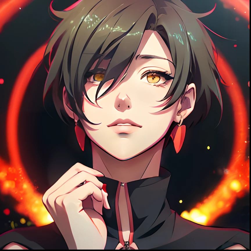 Watching the shoulder, Anime drawing by Yang J, Pixiv Contest Winner, serial art, digital anime illustration, anime style illustration, Anime Style 4k, Beautiful Anime Portrait, anime style portrait, anime style artwork, Guweiz style artwork, Anime Illustration, digital anime art, Detailed Digital Anime Art, Adult male in anime style、Yellowish-gray eyes、short dark hair、Red earrings