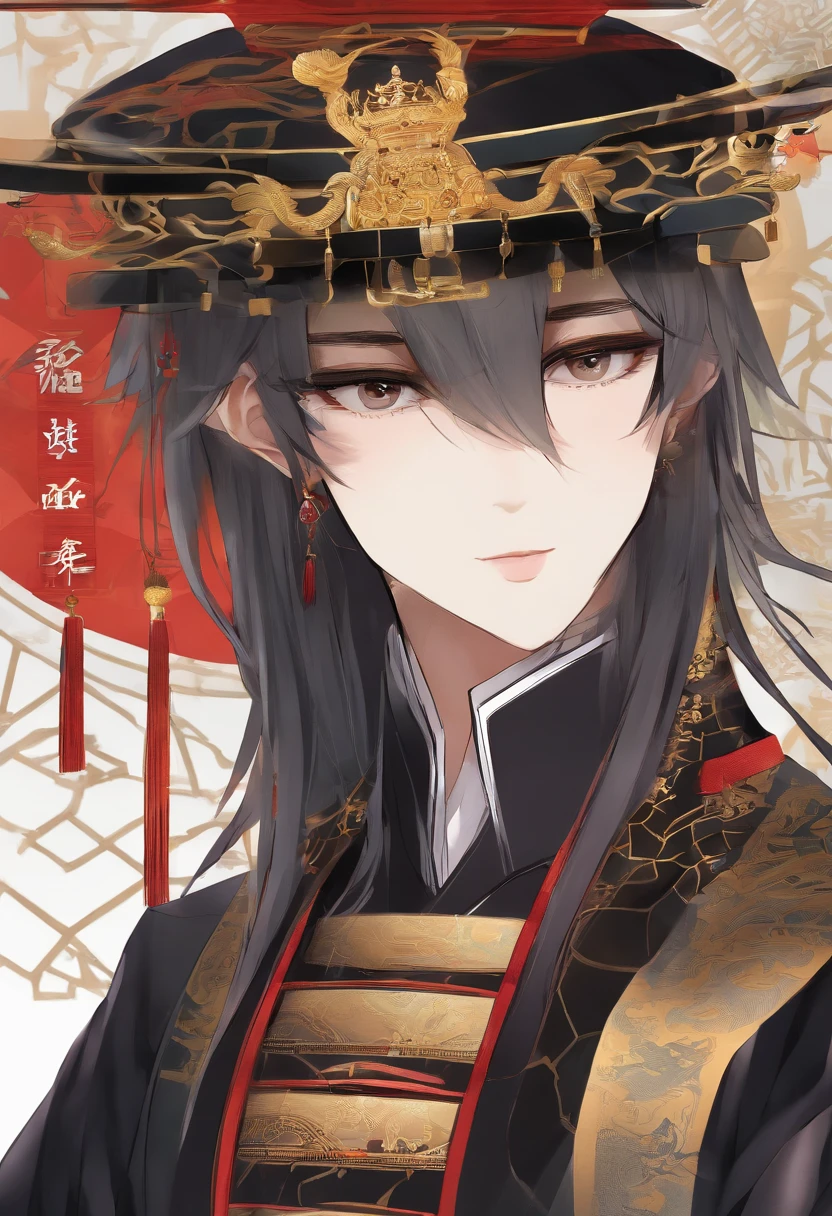Chinese emperor, black hat, no beard, about 30 years old, face relatively large, brown silk solid color simple official uniform, thin color dragon texture embroidered with openwork embroidery on the clothes, realistic face close-up, character photography, solid color simple background, ambient light, background light, Tyndall light
