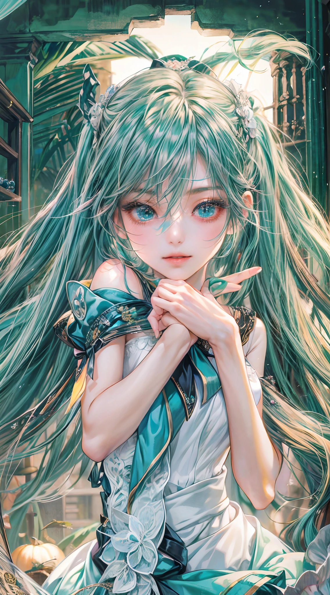 Absurdres masterpiece HDR high quality picture of Hatsune Miku, very young age girl 14 years old with detailed face, simple hair design , beautiful face, pose hands on waist pose and hands are hiding in her hair and clothes , very long hair, ((random hair style:1 )) , anime eyes, light skin ,
Halloween Festival outfit , succubus outfit, detailed hair ornaments , beautiful town background, masterpiece scenery
