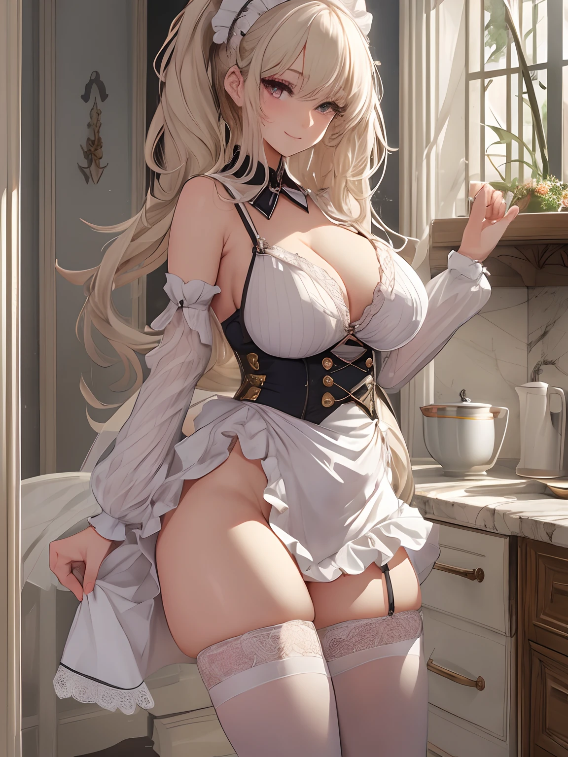top-quality、realistic touch,high-detail、photoRealstic、 Erotic sailor suit、High school students、Long body、Sheer costumes、skirts that are too short、Not wearing underwear、big eye、long lashes、Long upper eyelashes、platinum-blonde、cute little、Beautie、A sexy、full body Esbian、Sparkling eyes、Submissive smile、Flushed cheeks、Kamimei、Big buttocks、thin-waist、Sleeveless、visible from the side、Sexy armpits、Voluptuous thighs、Enraptured look、Apron costume、Plump thighs protruding from knee socks、A maid working in a nobleman's mansion、Clothes with open sides、Tube Top Outfits