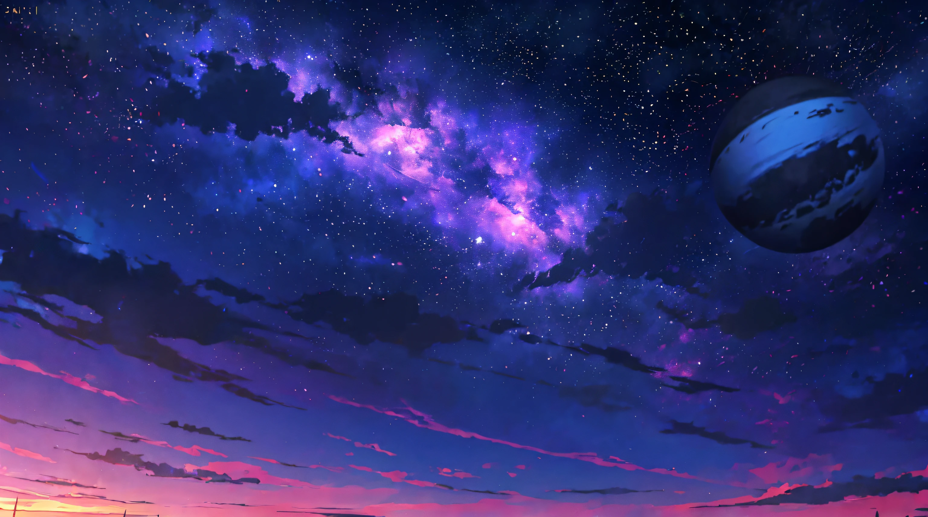 anime - style scene of a beautiful sky with a star and a planet, cosmic skies. by makoto shinkai, anime art wallpaper 4k, anime art wallpaper 4 k, anime art wallpaper 8 k, anime wallpaper 4k, anime wallpaper 4 k, 4k anime wallpaper, anime sky, amazing wallpaper, anime background, heaven planet in background, anime background art