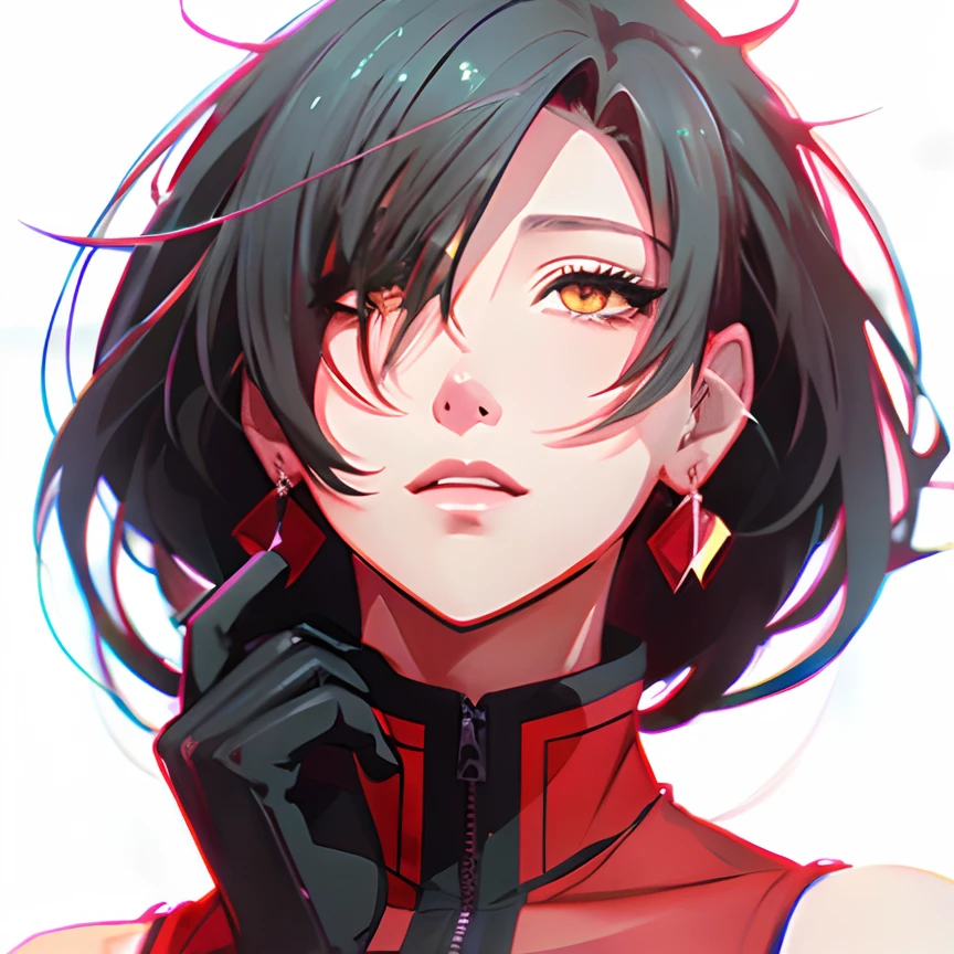 Watching the shoulder, Anime drawing by Yang J, Pixiv Contest Winner, serial art, digital anime illustration, anime style illustration, Anime Style 4k, Beautiful Anime Portrait, anime style portrait, anime style artwork, Guweiz style artwork, Anime Illustration, digital anime art, Detailed Digital Anime Art, Adult male in anime style、Yellow-gray eyes、short dark hair、red earrings、Black clothe、Black costume、Cool Men、Handsome men