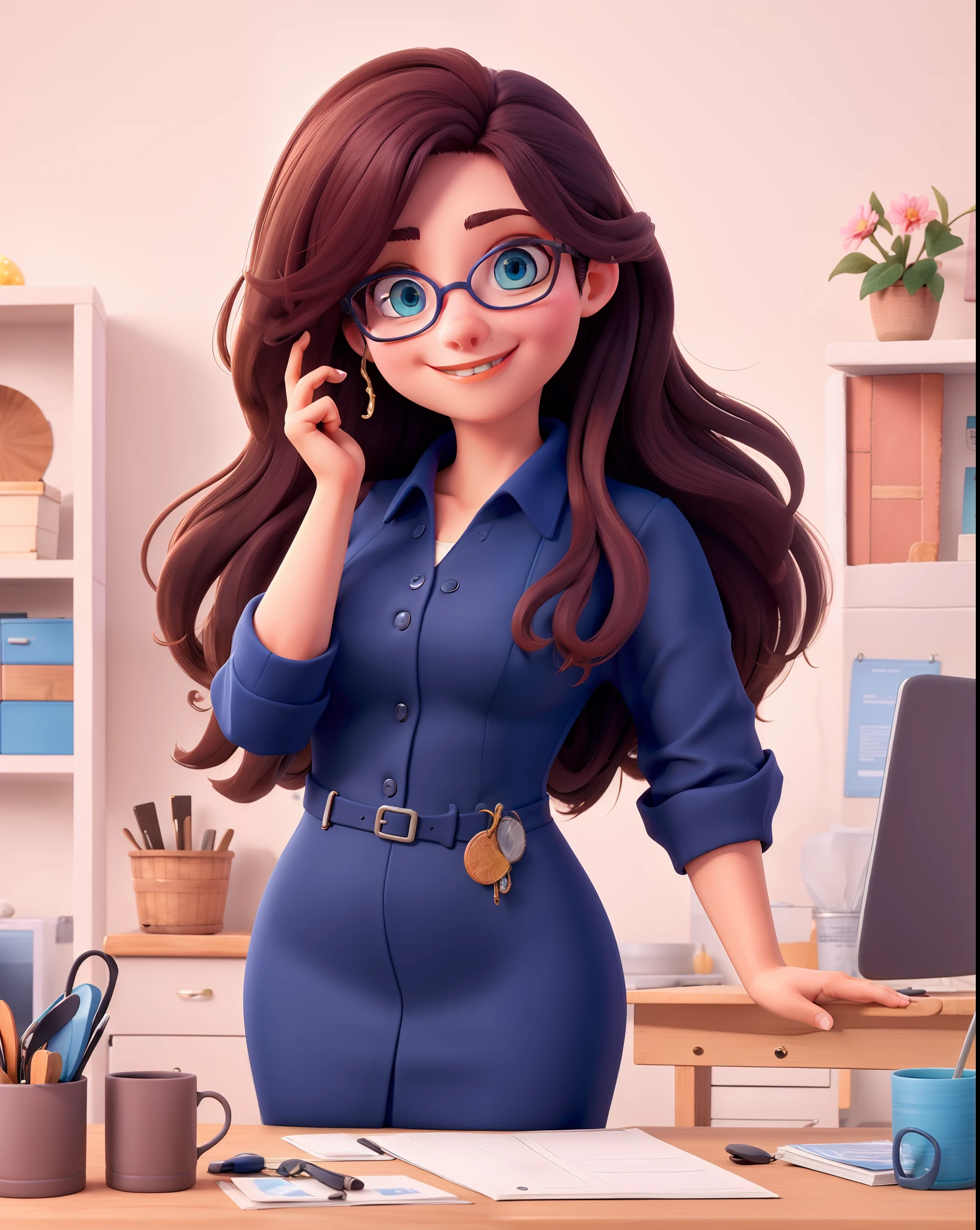 Obra-prima, de melhor qualidade, Wearing dress and spectacle jacket, Vibrant water blue eyes