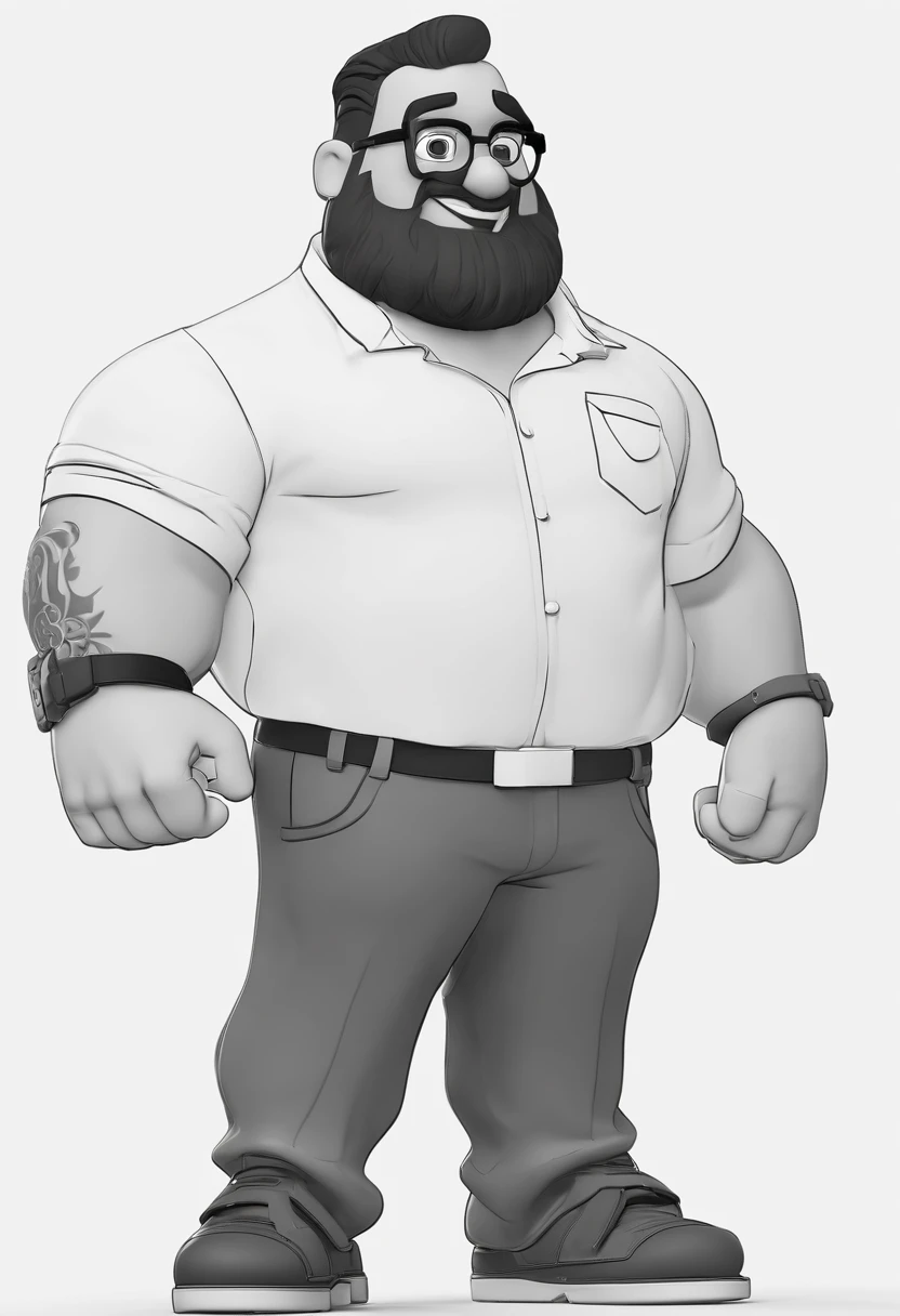 Cartoon character of a man with black glasses and a black polo shirt, cabelo liso, With beard and old school tattoo on his arm, animation character, Caractere estilizado, animation style rendering, 3D estilizado, Arnold Maya render, 3 d render stylized, toon render keyshot, Personagem 3D, Personagem 3D, 3d rendering stylized, 3 d character render, personagem de desenho animado, Personagem de close up, Pose de personagem, (Estilo Pixar) (master part:1.2) (Bokeh) (best quality) (pele detalhada) (textura detalhada) (8k) (argila) (Cinematic lighting) (foco nítido