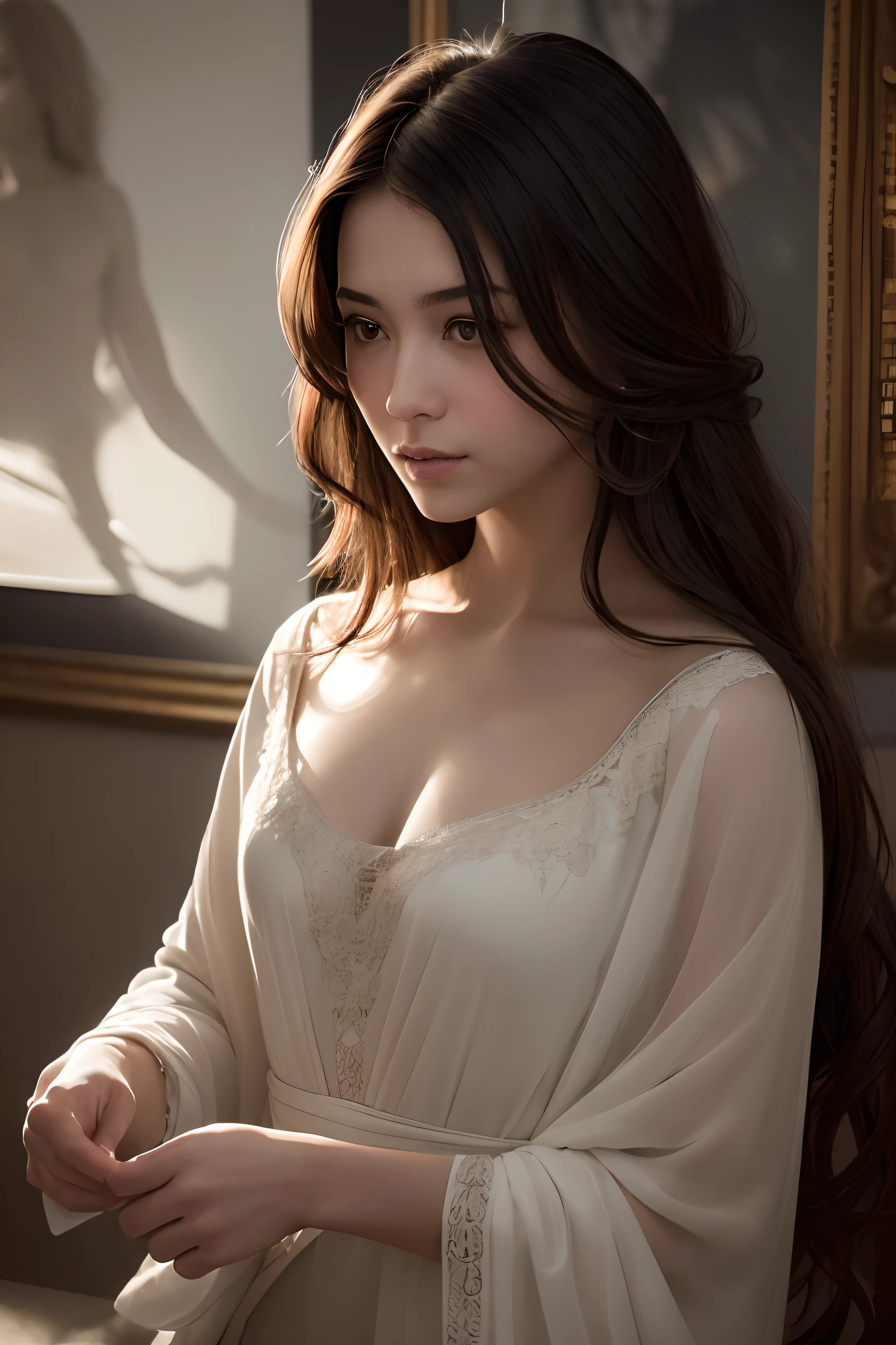 high quality, 8K Ultra HD, hyper-realistic portrait of a captivating man, The man is portrayed in a moonlit setting, her features bathed in a soft, diffused glow that accentuates the delicate nuances of her expression. The artist, drawing from Sargent's precision, captures every subtle contour of her face, the intricacies of her gaze, and the cascading strands of him hair, In this mysterious ambiance, the artist employs da Vinci's mastery of shadow and light, creating an alluring interplay that accentuates the enigmatic aura surrounding the man, Shadows dance across her features, enhancing the depth of him gaze and adding a touch of secrecy to the composition, by yukisakura, highly detailed, --auto