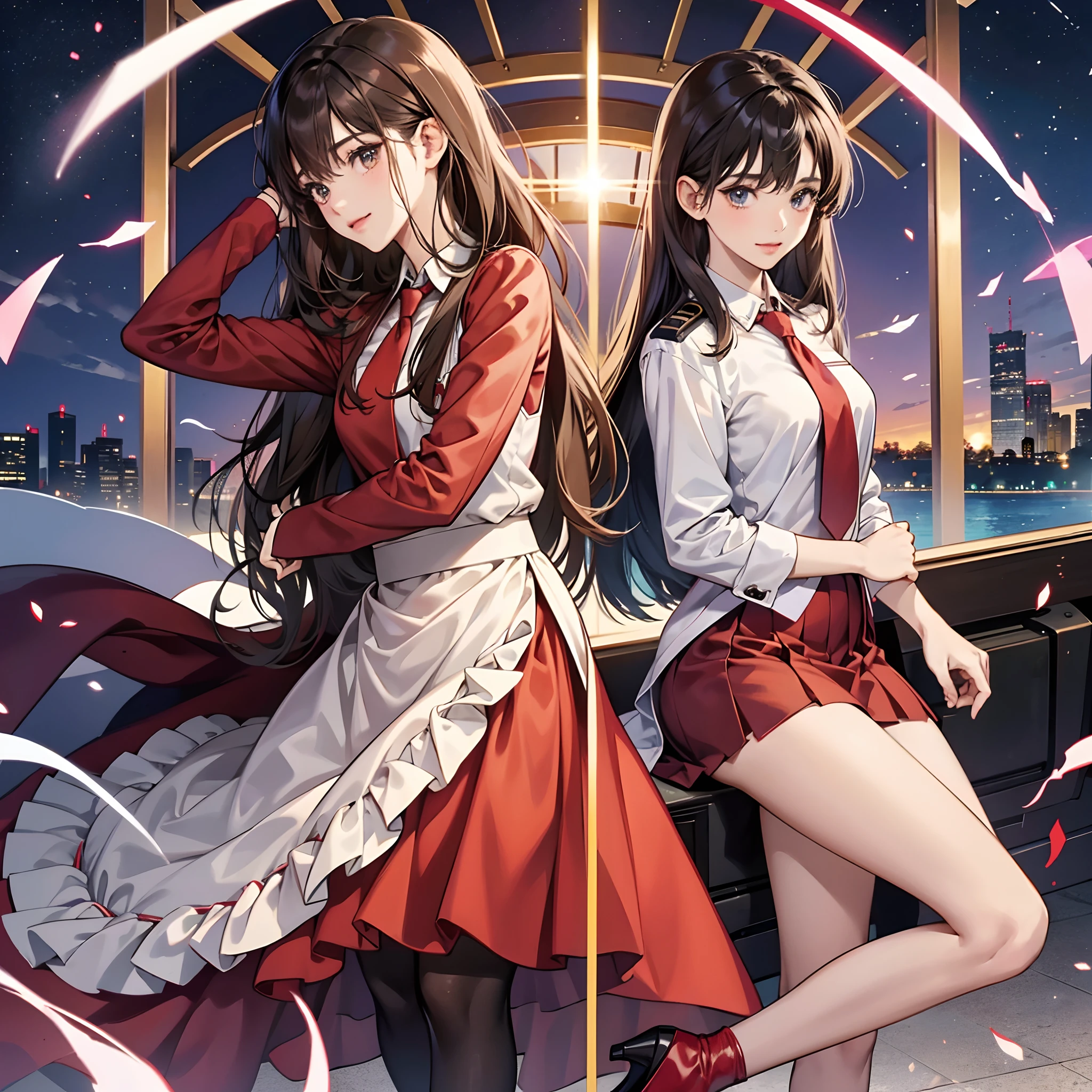 {{a matural female、5a person、bule}}、looking at the viewers、Hazel eyes、ighly detailed、Medium chest、brown haired、airport、Cabin Crew、校服、Red Blazer、neck tie、a red skirt、midium skirt、high-heels、Happiness、top-quality、hightquality、extremely detailed anime screencap、{{{{congestion、girl with5a person、Thousands of sisters、Millions of sisters、Billions of sisters、Matching costumes}}}}