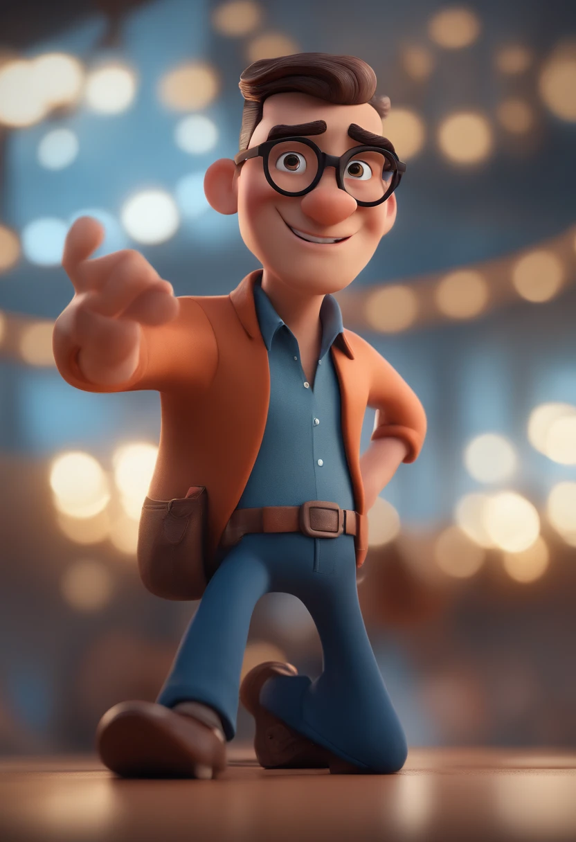 Cartoon character of a man with black glasses and a blue shirt, animation character, Caractere estilizado, animation style rendering, 3D estilizado, Arnold Maya render, 3 d render stylized, toon render keyshot, Personagem 3D, Personagem 3D, 3d rendering stylized, 3 d character render, personagem de desenho animado, Personagem de close up, Pose de personagem, (Estilo Pixar) (master part:1.2) (Bokeh) (best quality) (pele detalhada) (textura detalhada) (8k) (argila) (Cinematic lighting) (foco nítido