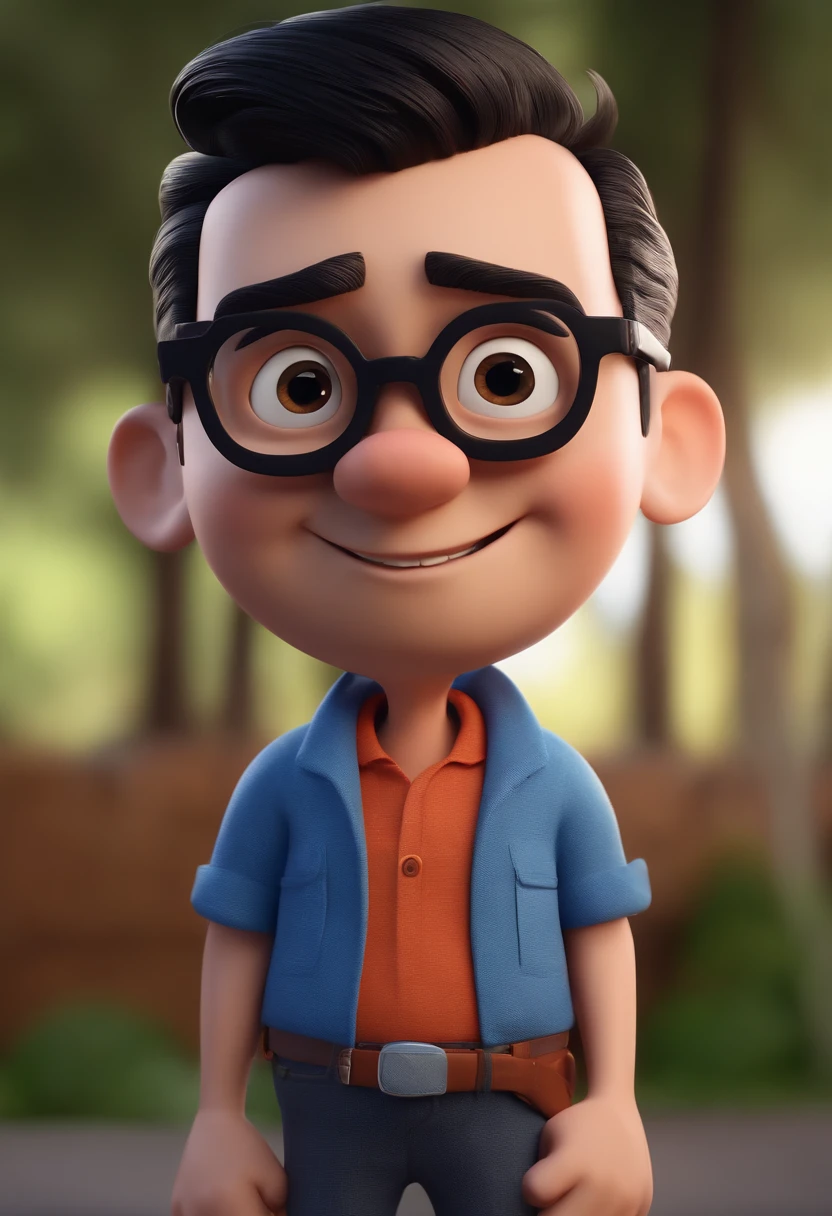 Cartoon character of a man with black glasses and a blue shirt, animation character, Caractere estilizado, animation style rendering, 3D estilizado, Arnold Maya render, 3 d render stylized, toon render keyshot, Personagem 3D, Personagem 3D, 3d rendering stylized, 3 d character render, personagem de desenho animado, Personagem de close up, Pose de personagem, (Estilo Pixar) (master part:1.2) (Bokeh) (best quality) (pele detalhada) (textura detalhada) (8k) (argila) (Cinematic lighting) (foco nítido