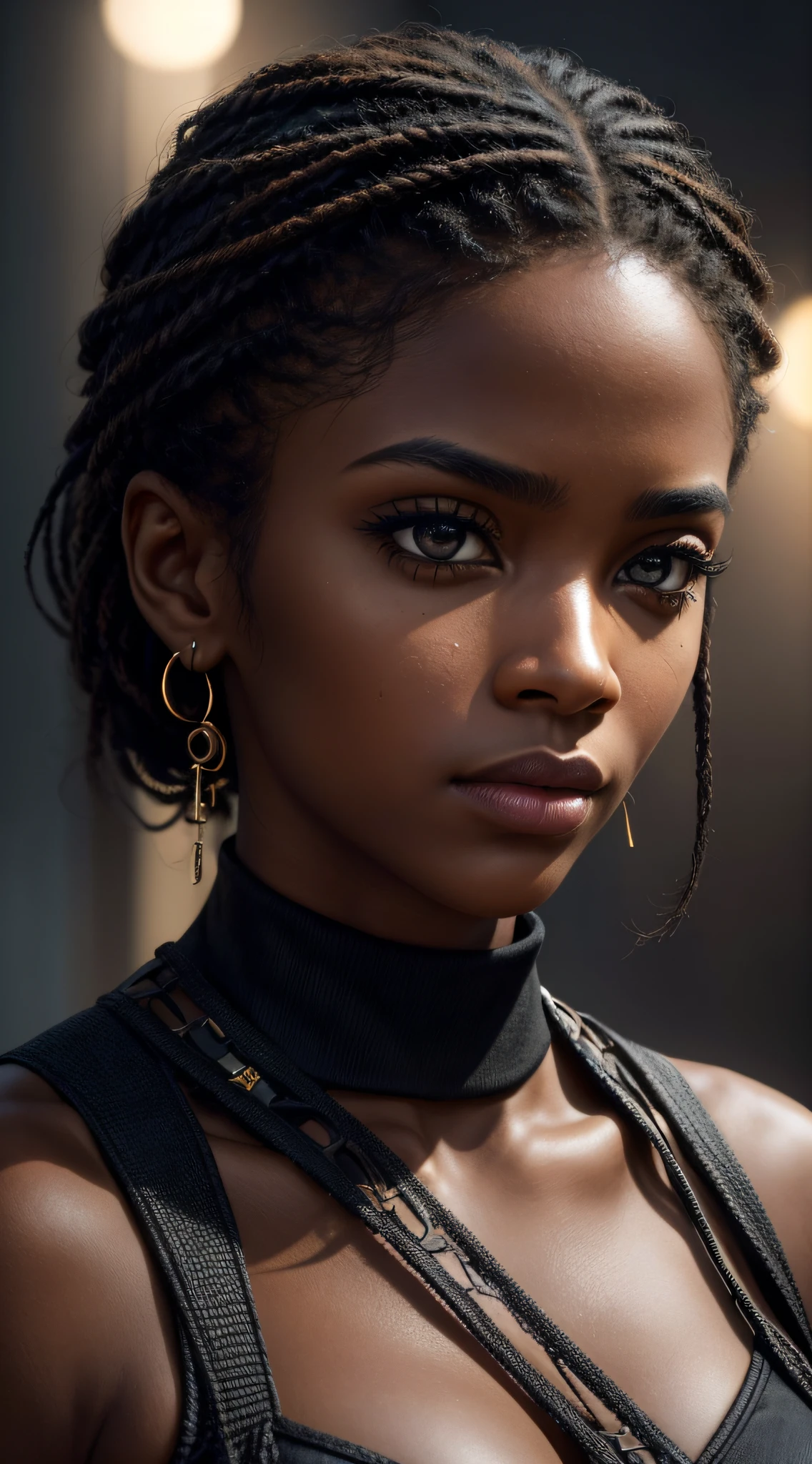 (best quality,4k,8k,highres,masterpiece:1.2),ultra-detailed,(realistic,photorealistic,photo-realistic:1.37),portraits,black individuals,diverse expressions,intense gazes,piercing eyes,unique,eyes full of emotions,different expressions,everyone's own story,vibrant personalities,striking features,varied skin tones,beautiful faces,colored contact lenses,facial expressions with depth,eye contact,wisdom in their eyes,confidence in their gaze,a powerful presence,strong personalities,individuality shines through,resilience,strength,unity,determination,fierce strength,incredible diversity,unique beauty,human connection,colorful backgrounds,dynamic composition,rich textures,authentic representation,lifelike portrayals,vivid colors,soft lighting,subtle shadows,contrasting colors,warm tones,deep contrast,bold and dramatic, intense atmosphere,emotional impact