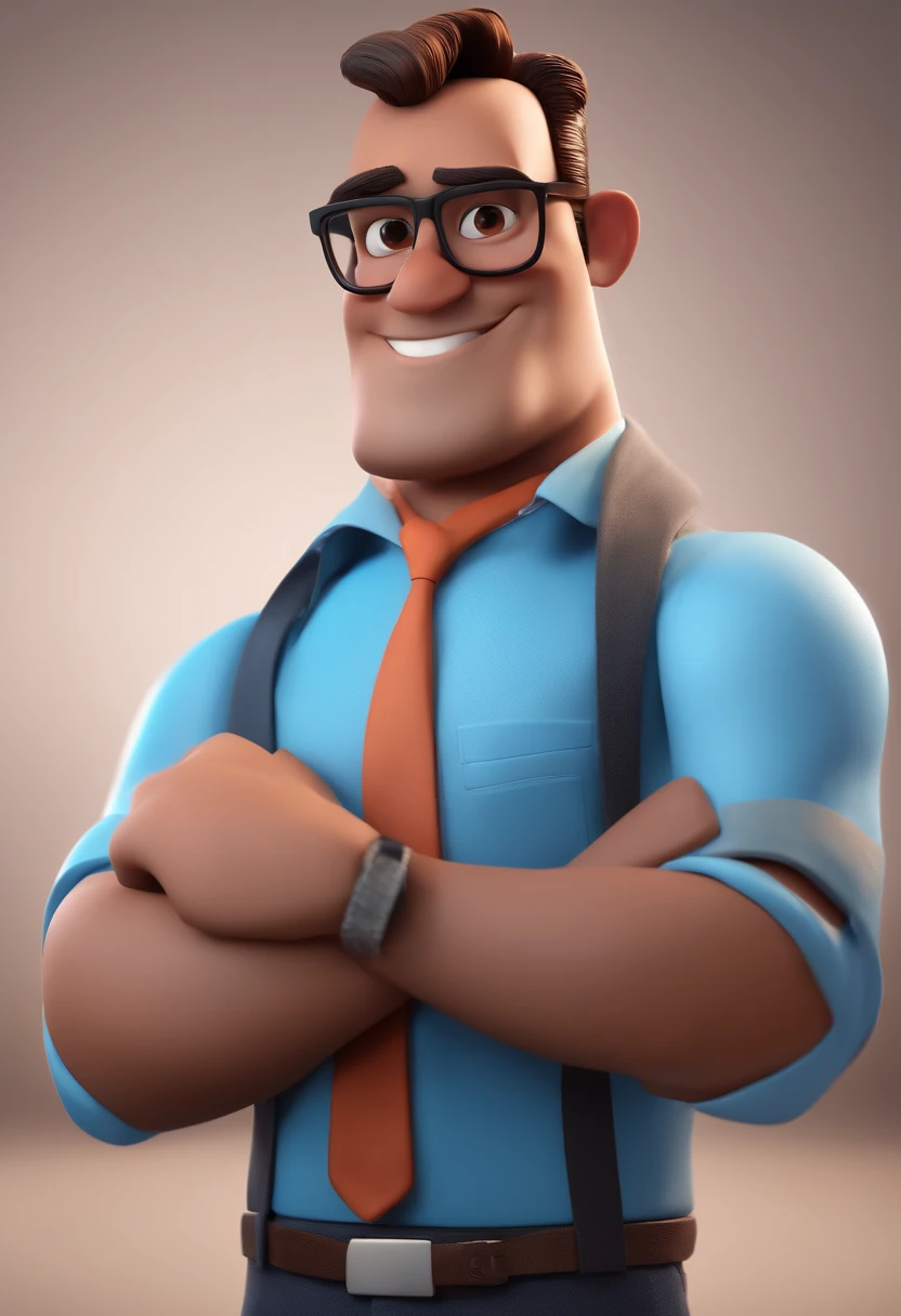 Cartoon character of a man with black glasses and a blue shirt, animation character, Caractere estilizado, animation style rendering, 3D estilizado, Arnold Maya render, 3 d render stylized, toon render keyshot, Personagem 3D, Personagem 3D, 3d rendering stylized, 3 d character render, personagem de desenho animado, Personagem de close up, Pose de personagem,  (Estilo Pixar) (master part:1.2) (Bokeh) (best quality) (pele detalhada) (textura detalhada) (8k) (argila) (Cinematic lighting) (foco nítido