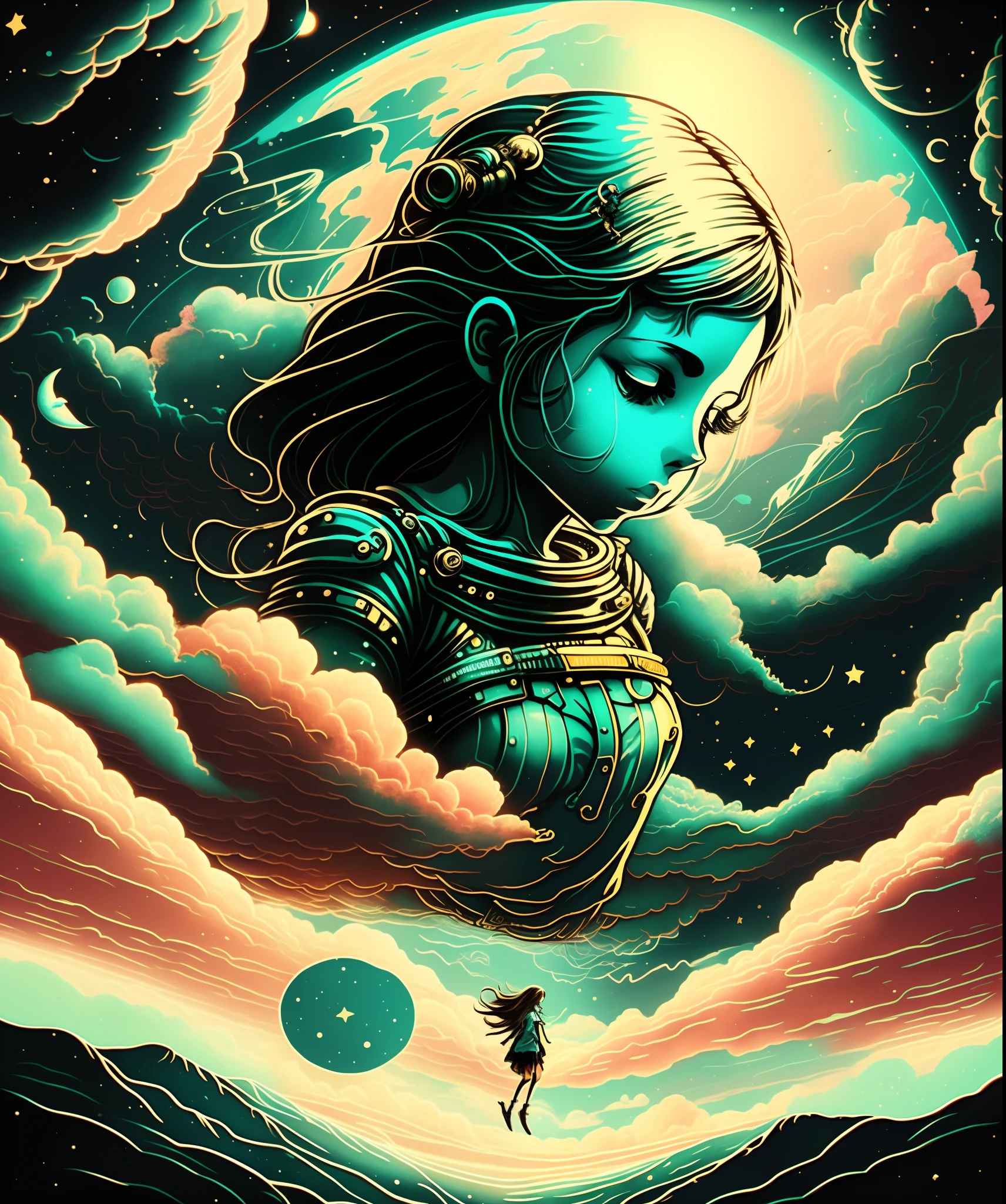 Artwork of girl floating in space