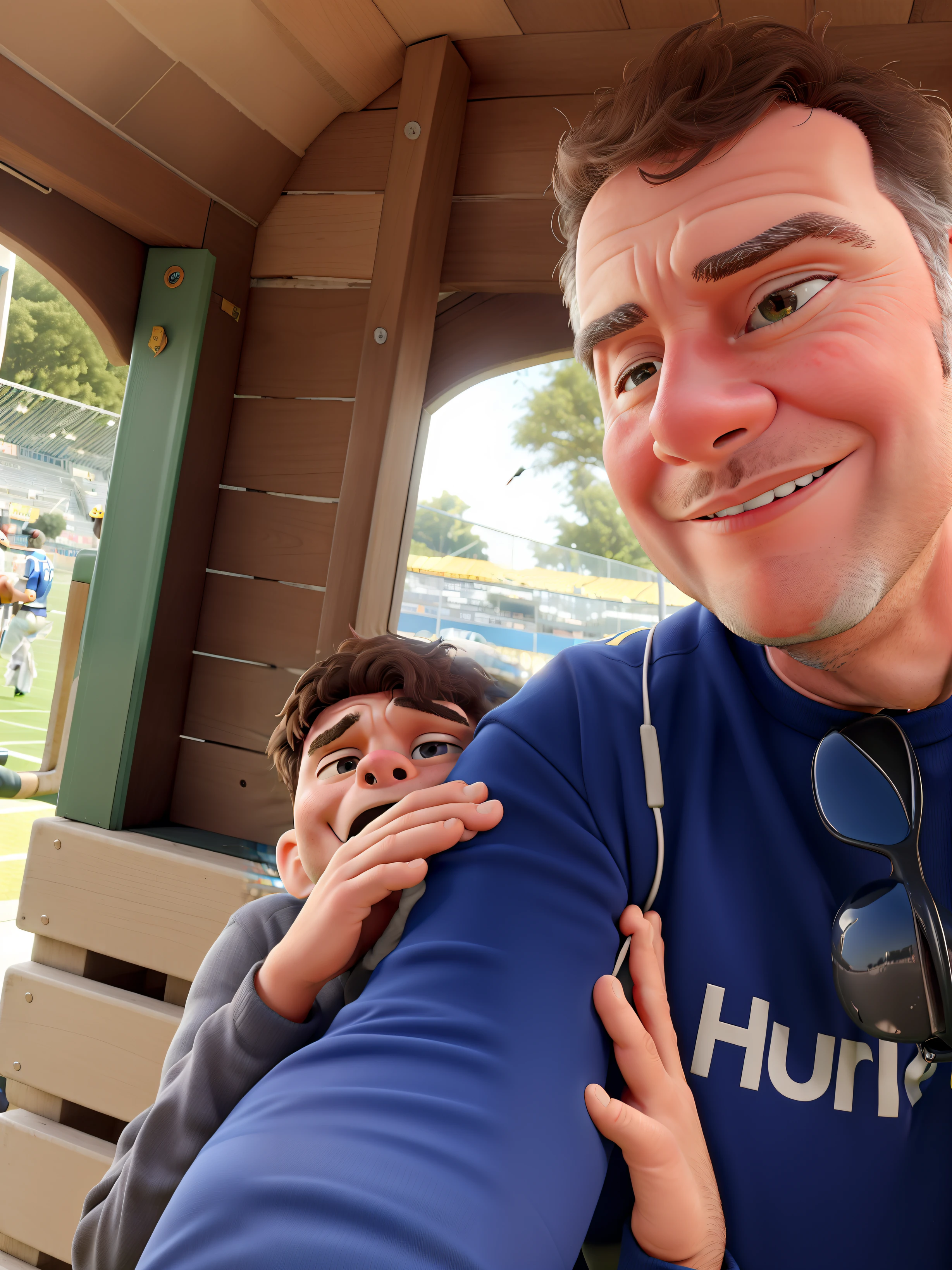 obra-prima, de melhor qualidade, Father and son in a football stadium, felizes