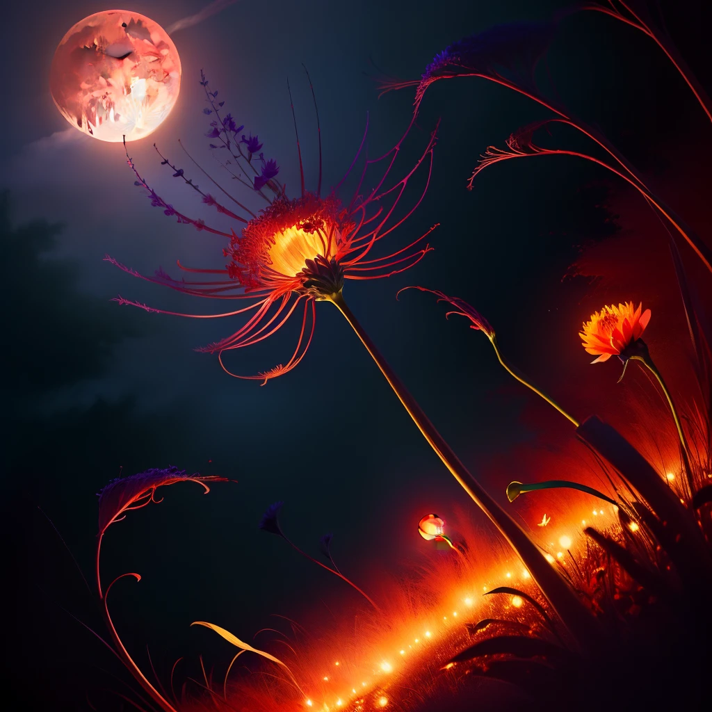 Red Moon,Red spider lily,Safflower garlic,Purple glowing butterfly