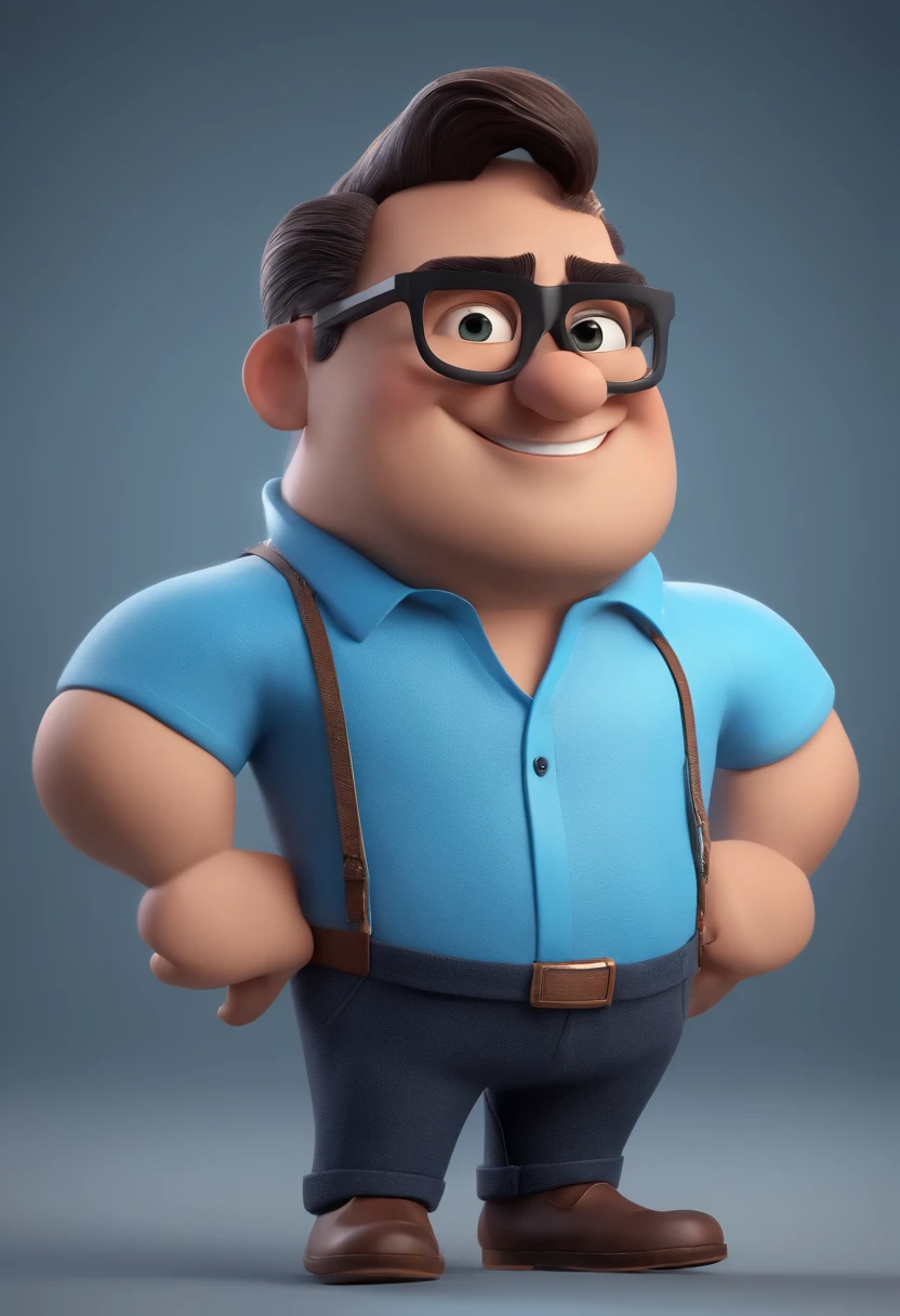 Cartoon character of a man with black glasses and a blue shirt, animation character, Caractere estilizado, animation style rendering, 3D estilizado, Arnold Maya render, 3 d render stylized, toon render keyshot, Personagem 3D, Personagem 3D, 3d rendering stylized, 3 d character render, personagem de desenho animado, Personagem de close up, Pose de personagem, (Estilo Pixar) (master part:1.2) (Bokeh) (best quality) (pele detalhada) (textura detalhada) (8k) (argila) (Cinematic lighting) (foco nítido