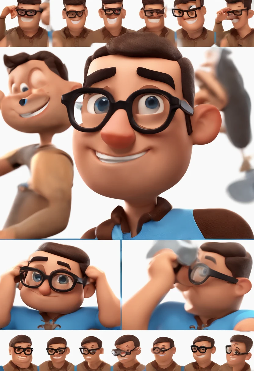 Cartoon character of a man with black glasses and a blue shirt, animation character, Caractere estilizado, animation style rendering, 3D estilizado, Arnold Maya render, 3 d render stylized, toon render keyshot, Personagem 3D, Personagem 3D, 3d rendering stylized, 3 d character render, personagem de desenho animado, Personagem de close up, Pose de personagem, (Estilo Pixar) (master part:1.2) (Bokeh) (best quality) (pele detalhada) (textura detalhada) (8k) (argila) (Cinematic lighting) (foco nítido