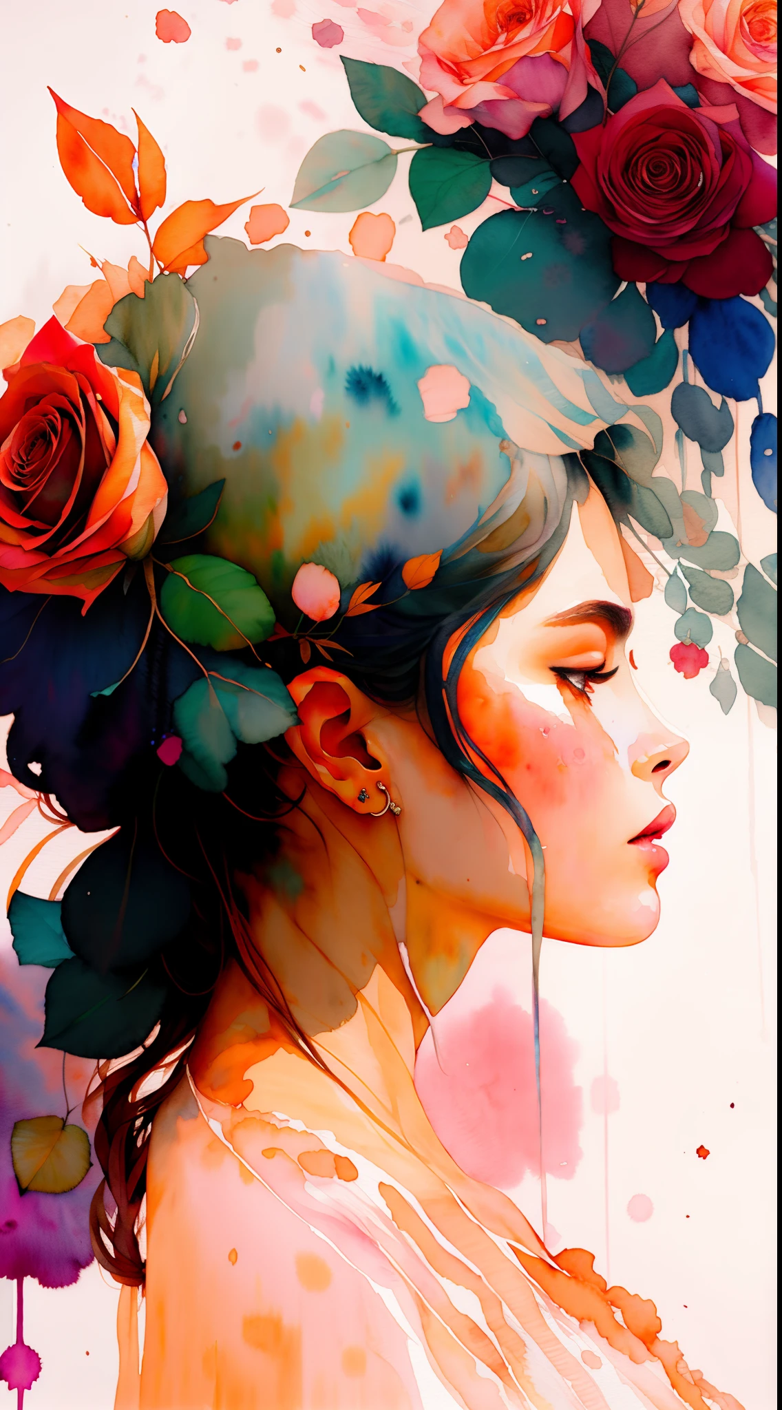wtrcolor style, (rose) digital art, official art, blown by the wind, masterpiece, beautiful, ((watercolor)), paint splatter, intricate detail. Great detail, [dripping:0.7], Trending on Artstation, Rachel Walker