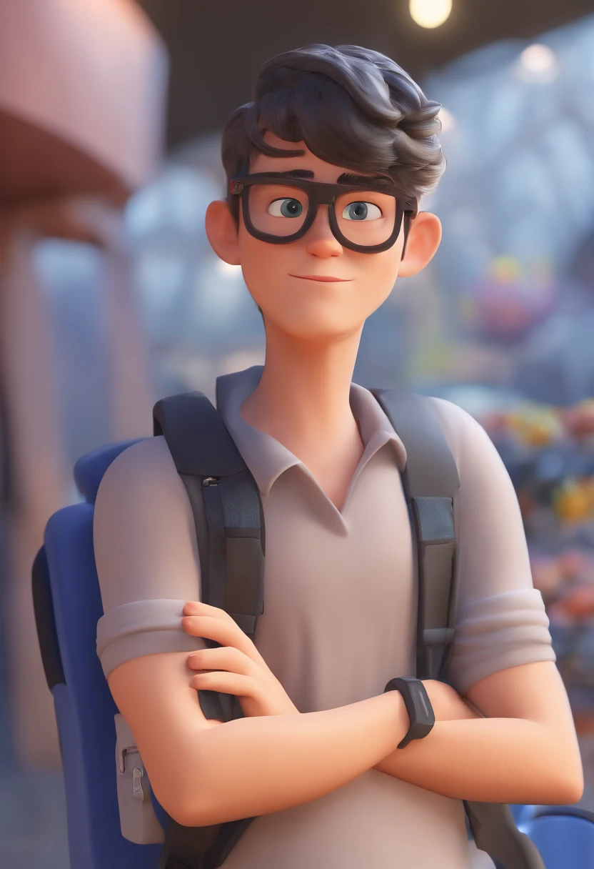 Low-haired white boy in black glasses in pixar brazil
