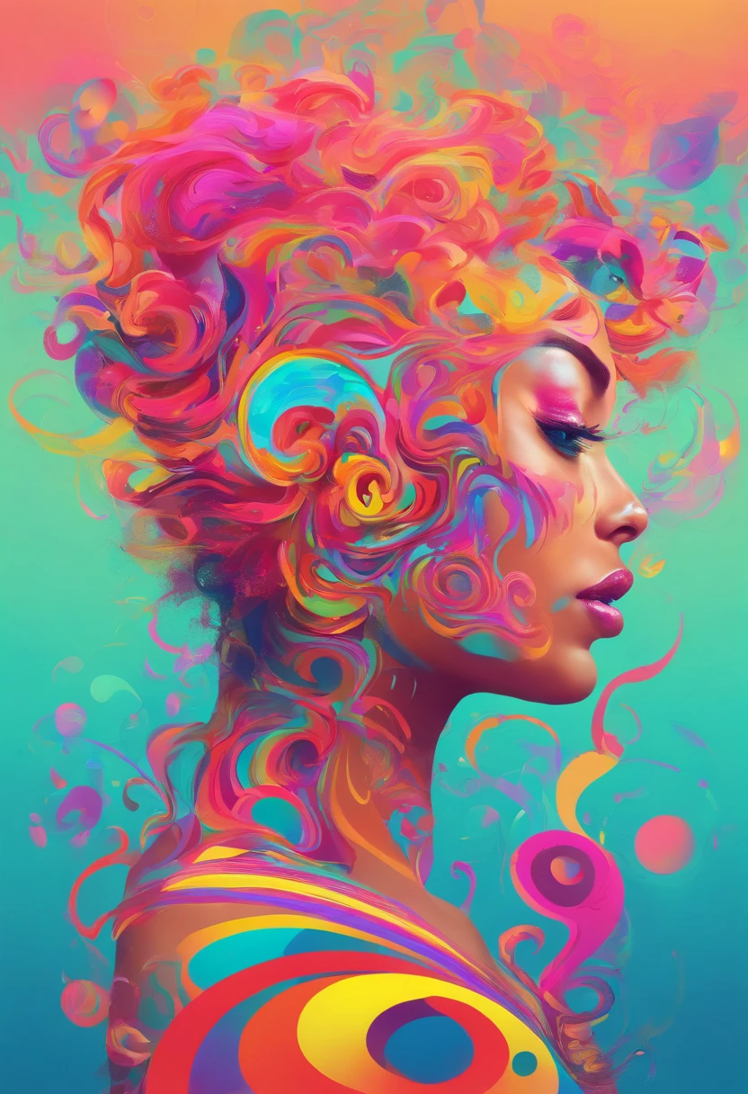 uma mulher com uma maquiagem neon e cocar , arte transgressora, foco nítido, 8 mil, octan render , cores saturadas, pastels colors