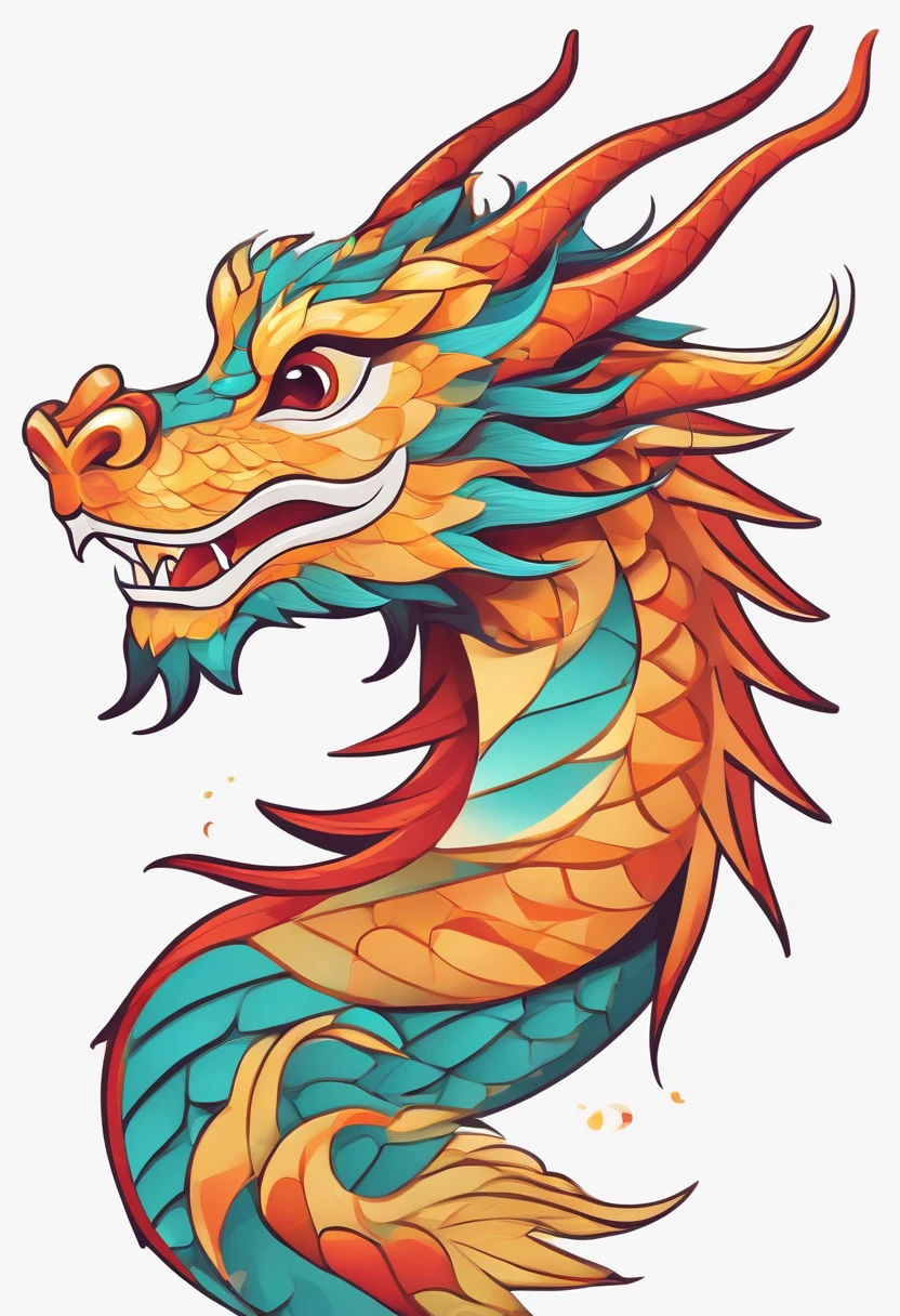 side portrait of a cute Chinese dragon, lovely dragon, flat illustration, vector painting, in the style of xiaofei yue, colorful whimsy, geometric shapes, vibrant colors, cartoon, white background --ar 3:4