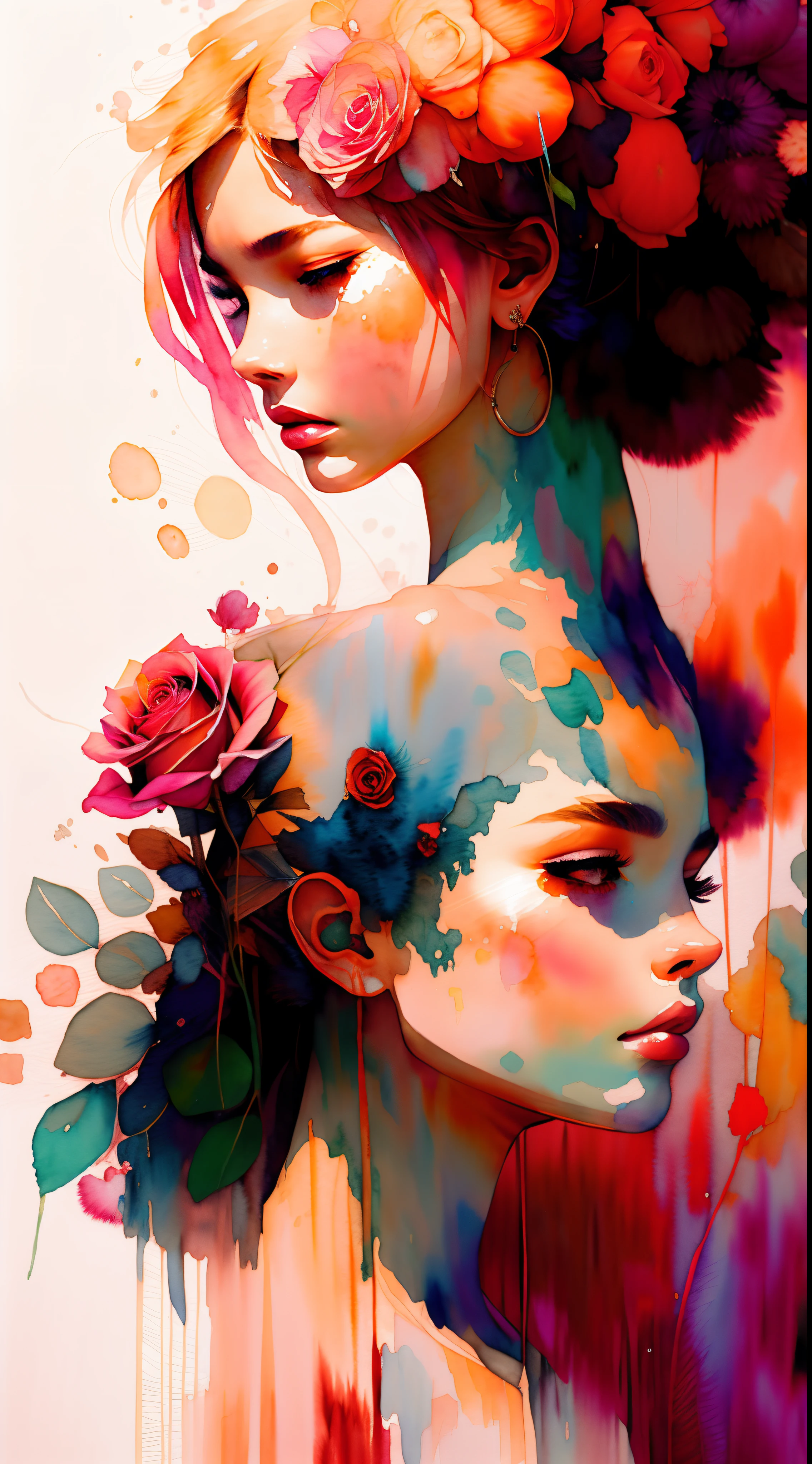 wtrcolor style, (rose) digital art, official art, blown by the wind, masterpiece, beautiful, ((watercolor)), paint splatter, intricate detail. Great detail, [dripping:0.7], Trending on Artstation, Rachel Walker