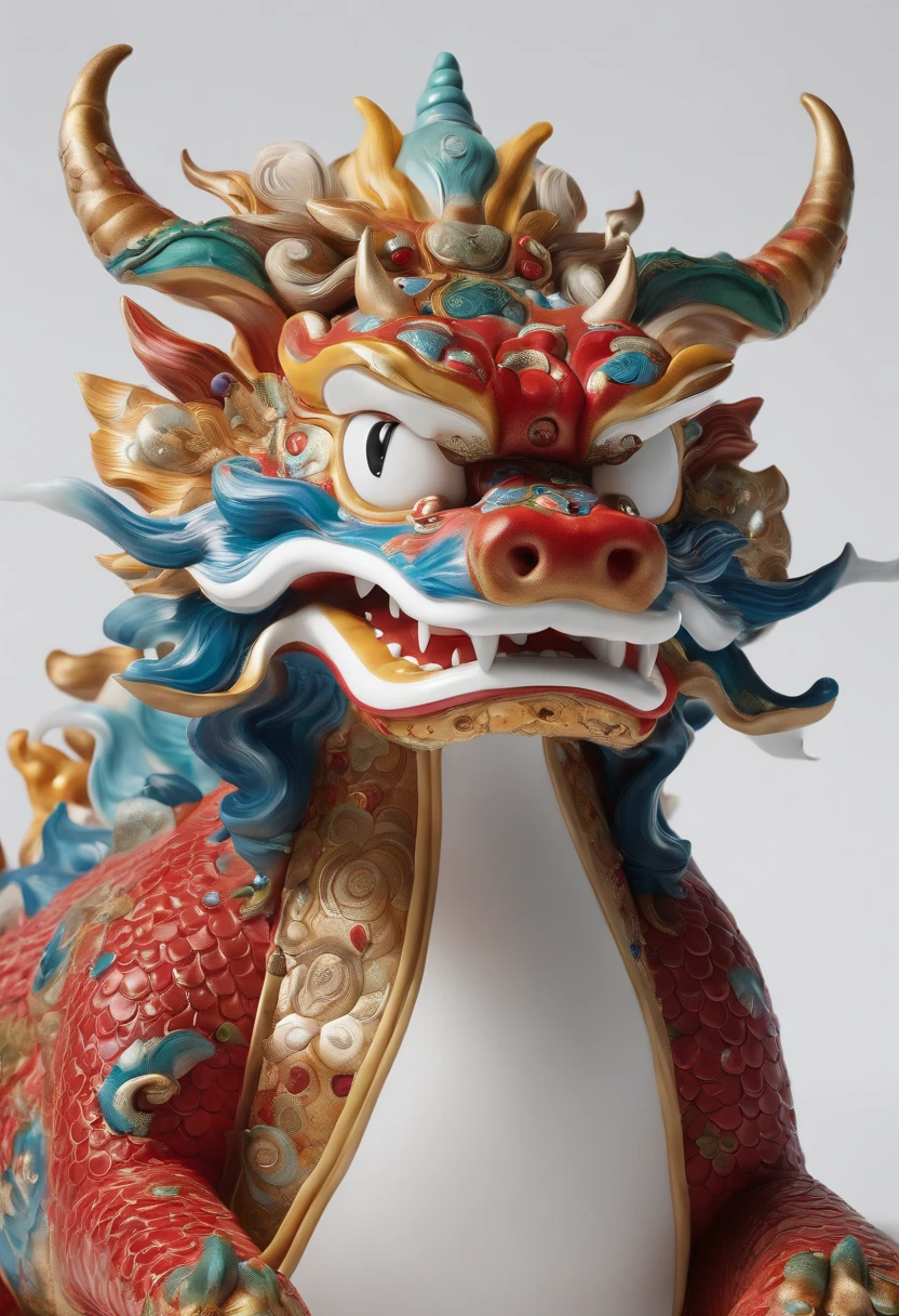 Clay art by Takashi Murakami, a cute chinese dragon, color by Akos Major, white background, studio lighting, Realistic rendering details, c4d, blender, octane render, 8k