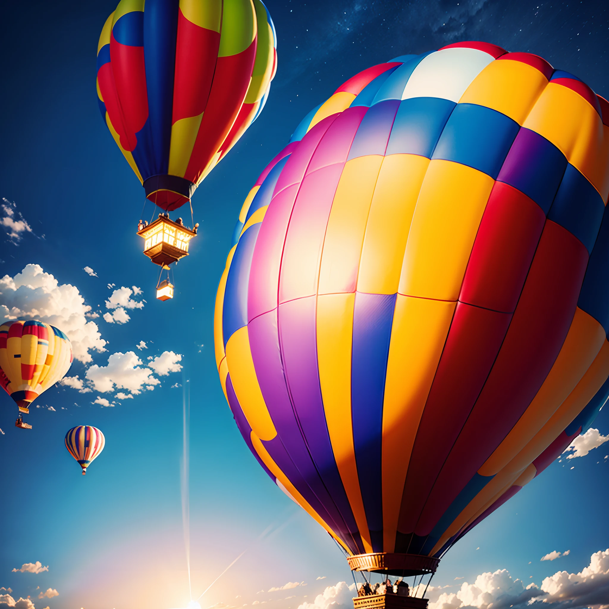 hot air balloon，beautiful sky