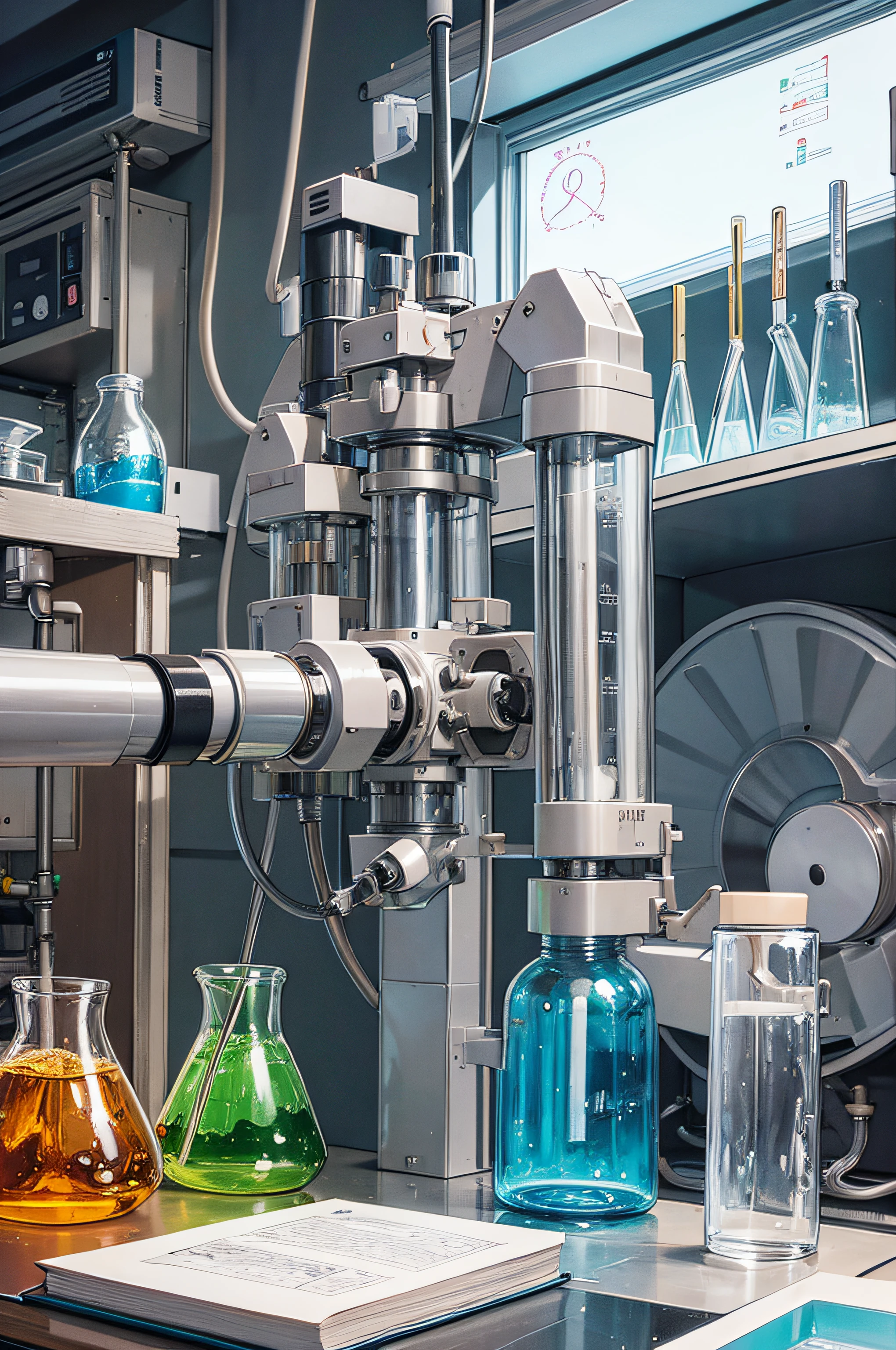 Cartoon, Hand-drawn form，  test tubes，microscope，beakers，Experimental equipment - automatic