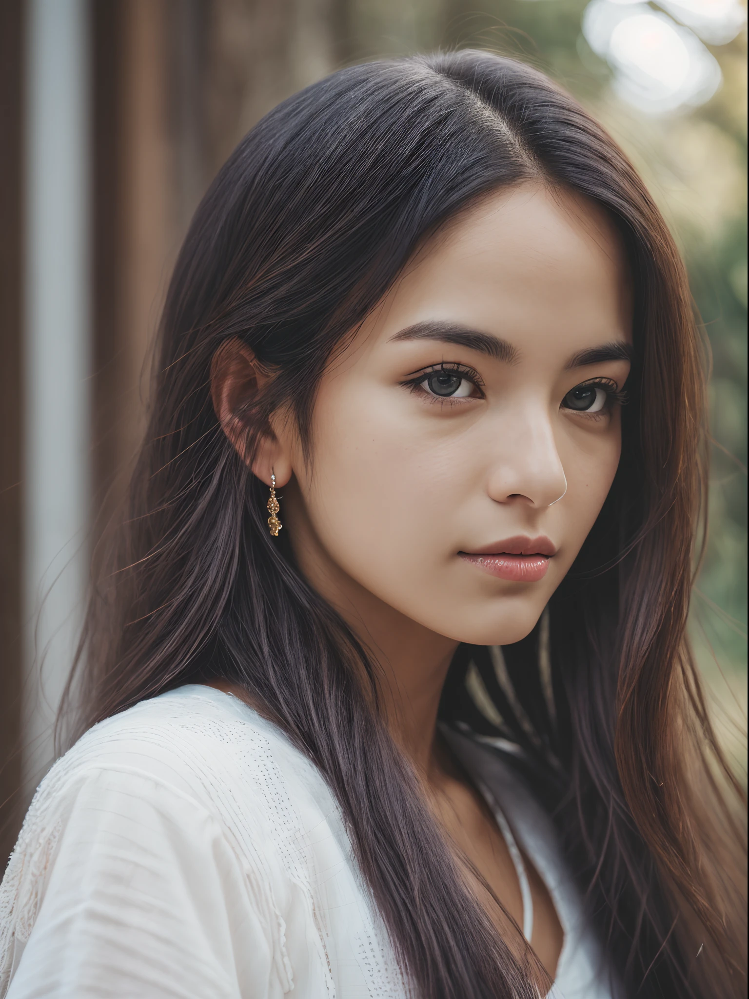 portrait of a woman, 28 years, long hair, black hair, straight hair, looking at view, 8k, photorealistic, RAW photo, film grain, fujifilm XT --auto --s2