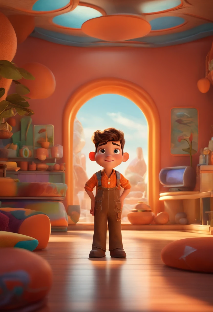 Um arquiteto de sonhos futurista, mas realista, inspired by Pixar animation, de perto. The character takes center stage with captivating facial expressions, oferecendo um toque de irrealidade.
