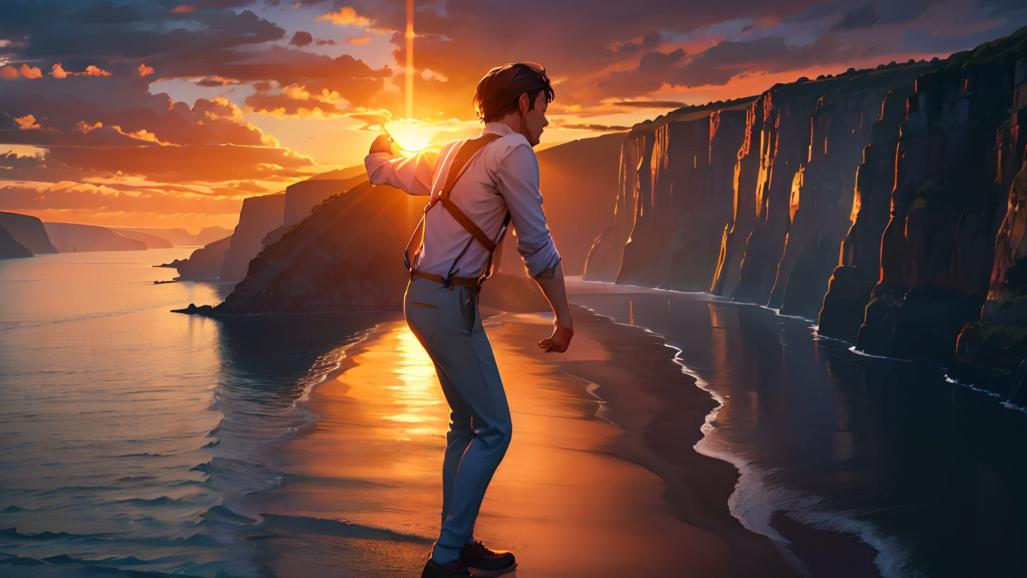 the sunset,eventide,Suspenders,There are cliffs in front,Turning around