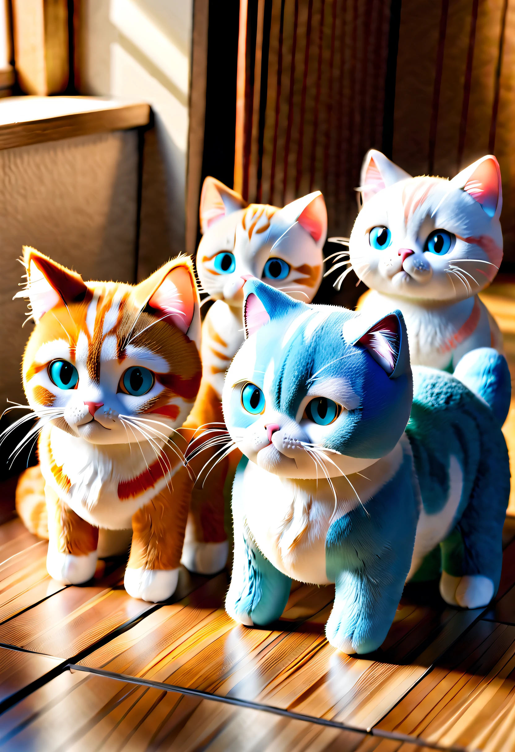 Masterpiece、top-quality、Photorealsitic、A hyper-realistic、Pixar style、Lots of stuffed cats