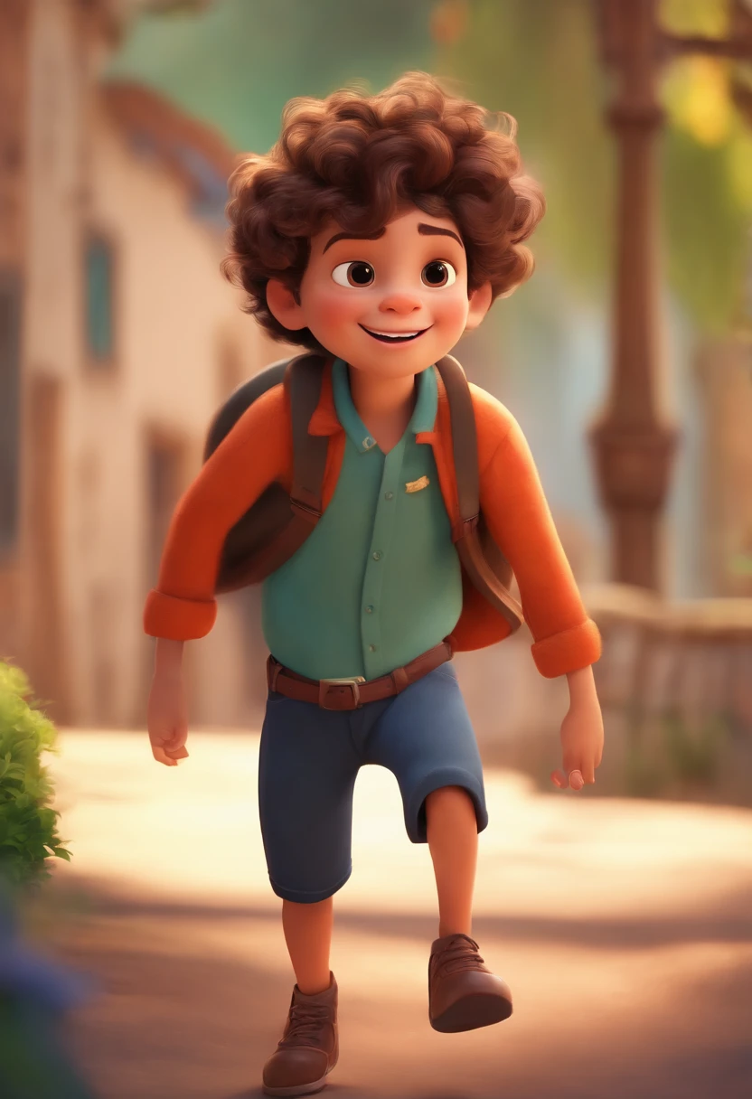 Image of a boy for a story in a YouTube video in Pixar format, He's the little allabester, He's the class leader, He's outgoing, Playful and gets up for a lot of things, cabelo curto