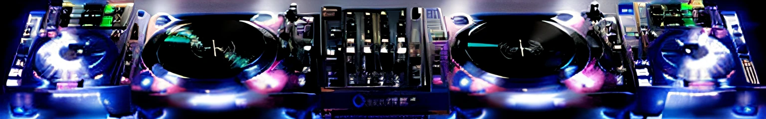 Close-up of a DJ mixer with two decks and a CD player, dj mixer, audio equipments, dj set, on a dark background, turntable, DJ, Digital Enhancement, djing with dj turntables, synthetic, mixer rendering, radio equipment, blend, on black background, Play electronic music, techno music, turntablist, hyperdetailed mix