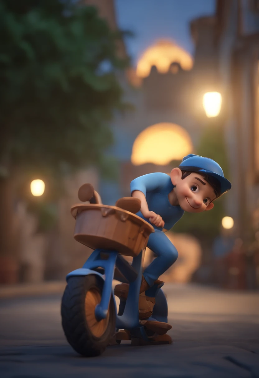 personagem dos desenhos animados de um homem de barba e cavanhaque uma camisa azul curta esperando uma bicicleta , animation character, Caractere estilizado, animation style rendering, 3D estilizado, Arnold Maya render, 3 d render stylized, toon render keyshot, Personagem 3D, Personagem 3D, 3d rendering stylized, 3 d character render, personagem de desenho animado, Personagem de close up, Pose de personagem, (Estilo Pixar) (master part:1.2) (Bokeh) (best quality) (pele detalhada) (textura detalhada) (8k) (argila) (Cinematic lighting) (foco nítido