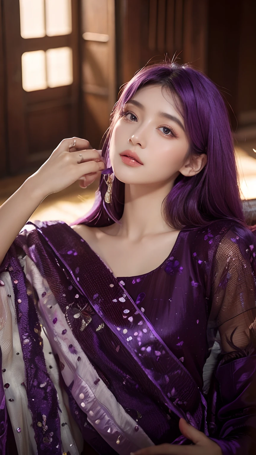 Ancient beauty,Purple ancient clothes,Ancient coiled hair,Stunning beauty