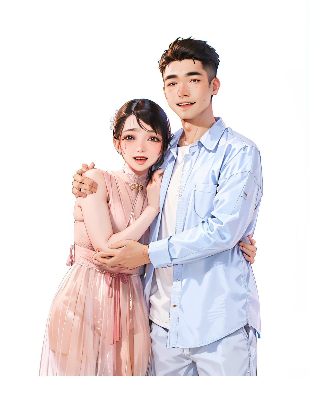 A man and a woman stood together smiling, cute couple, Happy couple, Smiling couple, couples portrait, couple pose, Ruan Jia and Fenghua Zhong, Asian people, romantic couple, portrait of two people, couples portrait, couple, growth of a couple, man and woman in love, Man and woman, product introduction photos