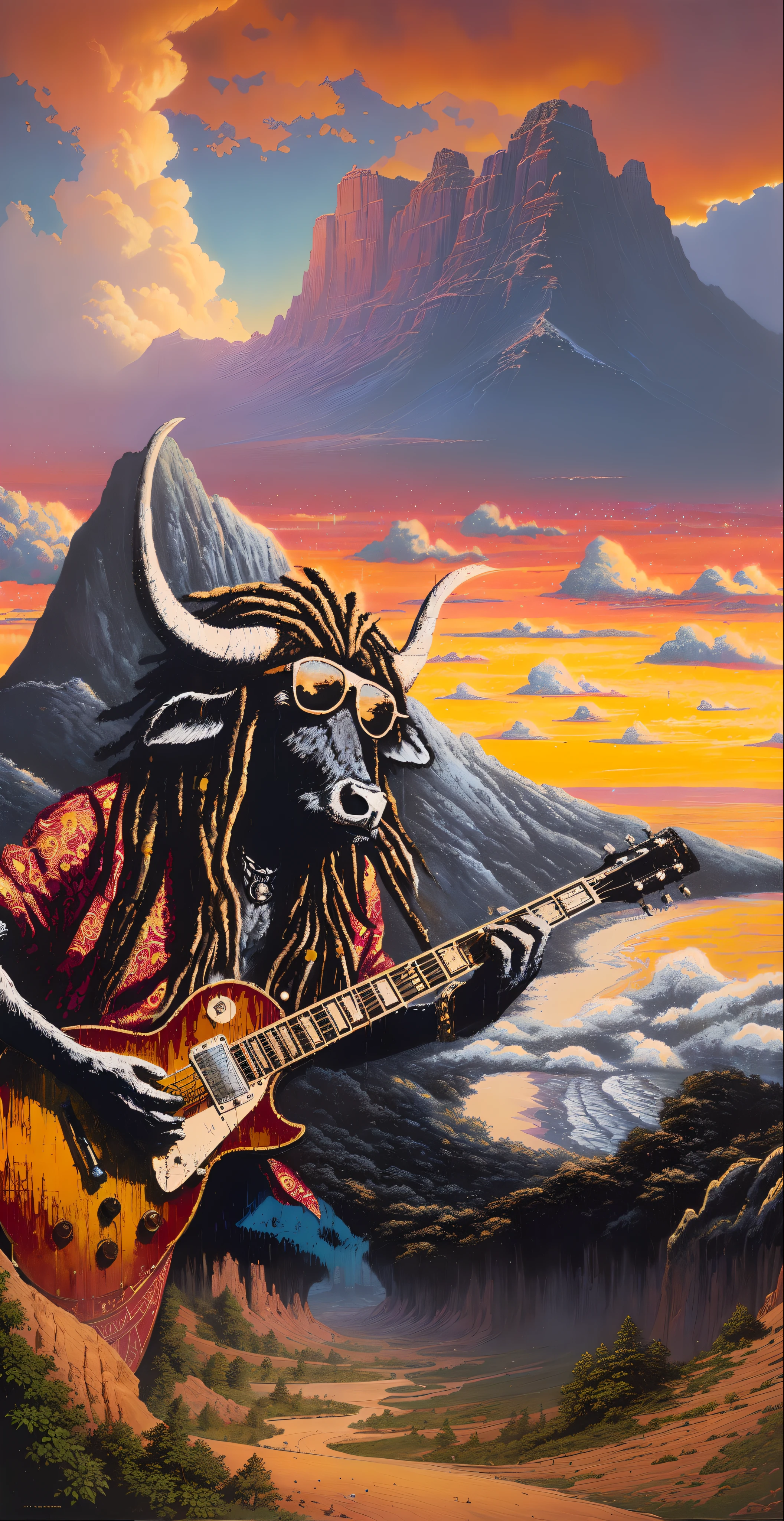 painting of a landscape by Tim Hildebrandt, high quality artwork, in the style of an old poster