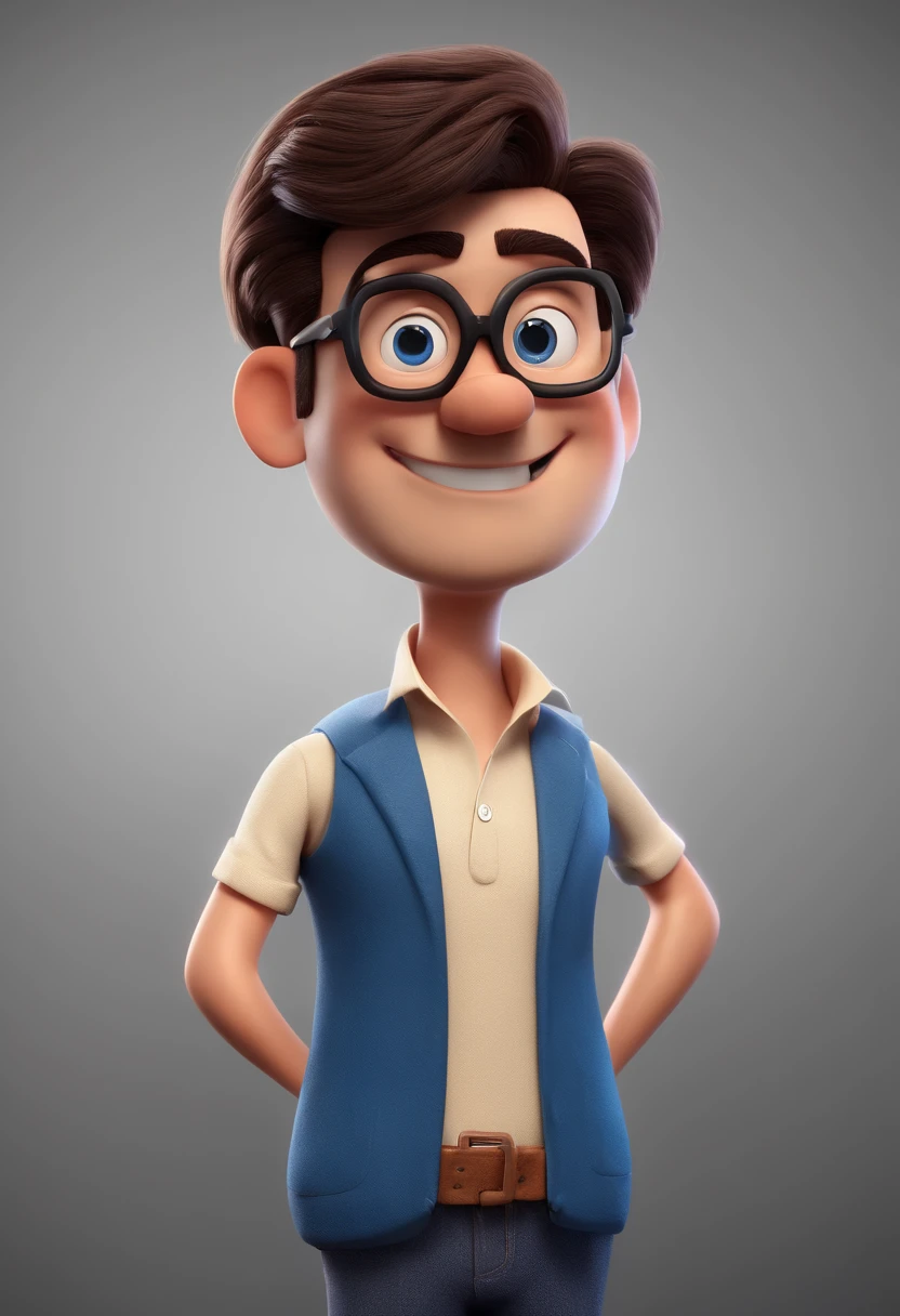 Cartoon character of a man with black glasses and a blue shirt, animation character, Caractere estilizado, animation style rendering, 3D estilizado, Arnold Maya render, 3 d render stylized, toon render keyshot, Personagem 3D, Personagem 3D, 3d rendering stylized, 3 d character render, personagem de desenho animado, Personagem de close up, Pose de personagem, (Estilo Pixar) (master part:1.2) (Bokeh) (best quality) (pele detalhada) (textura detalhada) (8k) (argila) (Cinematic lighting) (foco nítido