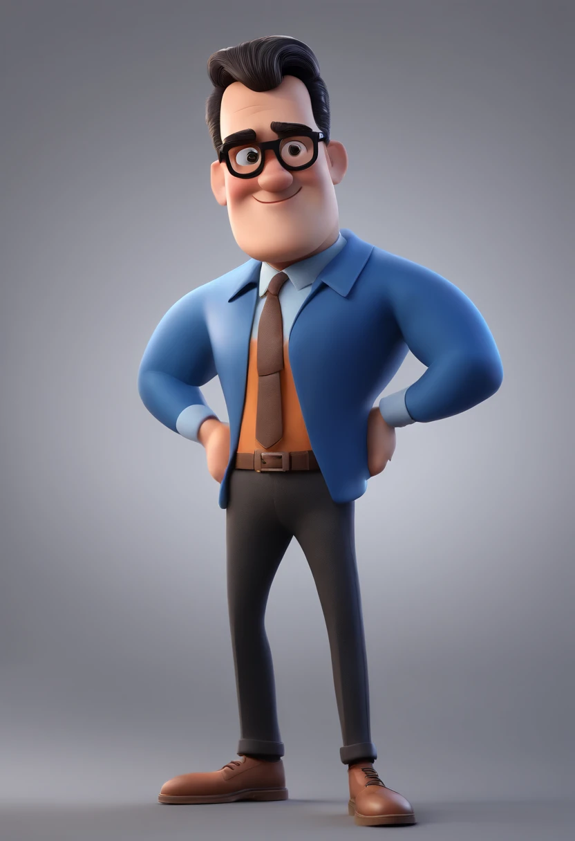 Cartoon character of a man with black glasses and a blue shirt, animation character, Caractere estilizado, animation style rendering, 3D estilizado, Arnold Maya render, 3 d render stylized, toon render keyshot, Personagem 3D, Personagem 3D, 3d rendering stylized, 3 d character render, personagem de desenho animado, Personagem de close up, Pose de personagem,  (Estilo Pixar) (master part:1.2) (Bokeh) (best quality) (pele detalhada) (textura detalhada) (8k) (argila) (Cinematic lighting) (foco nítido