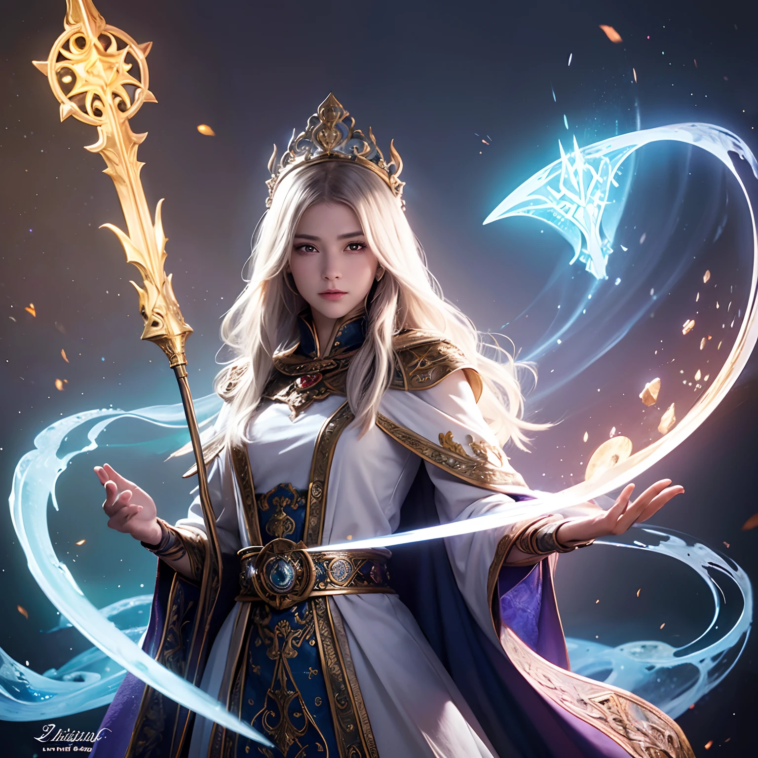 ((Best quality)), ((masterpiece)), ((realistic cartoon)), ((perfect character)):

In this stunning and highly detailed realistic cartoon, we present a mage summoning his enchantments in a mystical world. The mage stands tall, clad in intricate and detailed mage robes, complete with flowing garments and ornate patterns. His face is adorned with a long, white beard, adding to his wise and aged appearance.

With a majestic staff in hand, the mage channels the power of magic, conjuring dazzling rays and ethereal energies. The scene is set in a thematically rich environment, filled with magical artifacts, ancient tomes, and mystical symbols that enhance the ambiance. The lighting, crafted with a cinematic touch, casts a spellbinding glow, emphasizing the magical aura surrounding the mage.

Every element of this masterpiece is carefully designed to create a sense of realism and immersion. The intricacies of the mage's clothing, the mesmerizing effects of his conjurations, and the level of detail in his weathered face all contribute to a captivating visual experience. This artwork is presented in stunning UHD resolution, allowing you to appreciate every nuance and intricacy in breathtaking detail, Eye level, scenic, masterpiece.