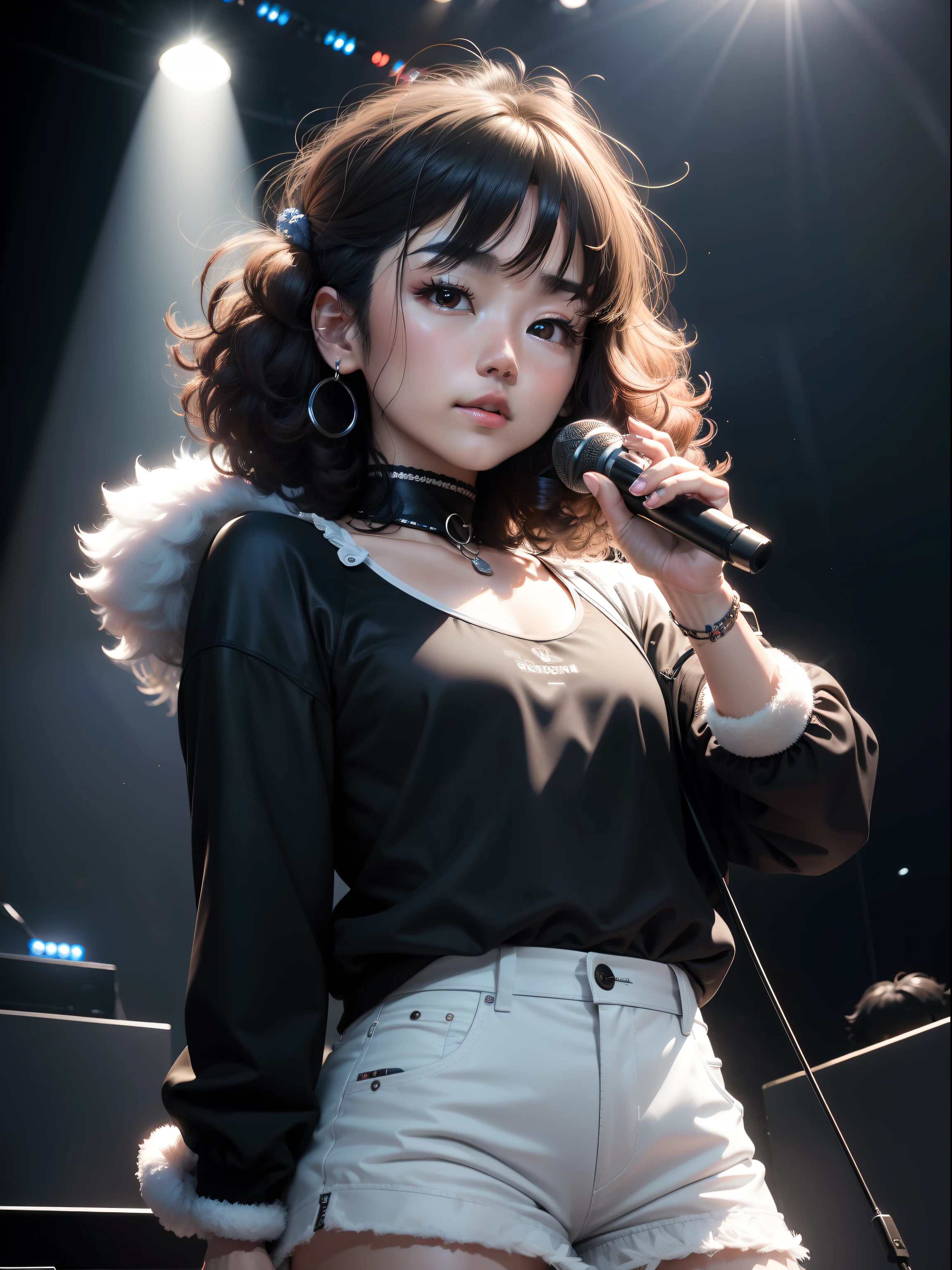 Palco Arena、Ryuichi Kawamura、Tour ao vivo、Microfones high-end、Cute black plush poodle、HDR、Luz spot