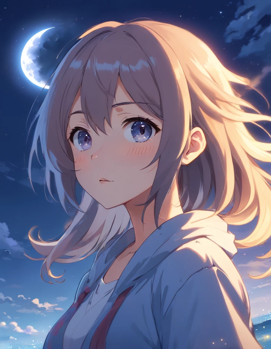 chica anime con el pelo largo y gris y una media luna y un gusano en su cabeza, Anime Moe Artstyle, Imagen de perfil de Discord, Chica anime con pelo largo, linda cara de anime, (Chica anime), Linda cara de anime natural, Anime visual de una chica linda, Shikamimi, Cara de chica de anime extremadamente linda, Cara de Ahegao, en un estilo anime, high quality anime artstyle. Add a few tears to your eyes, imagen de cuerpo completo en ropa interior